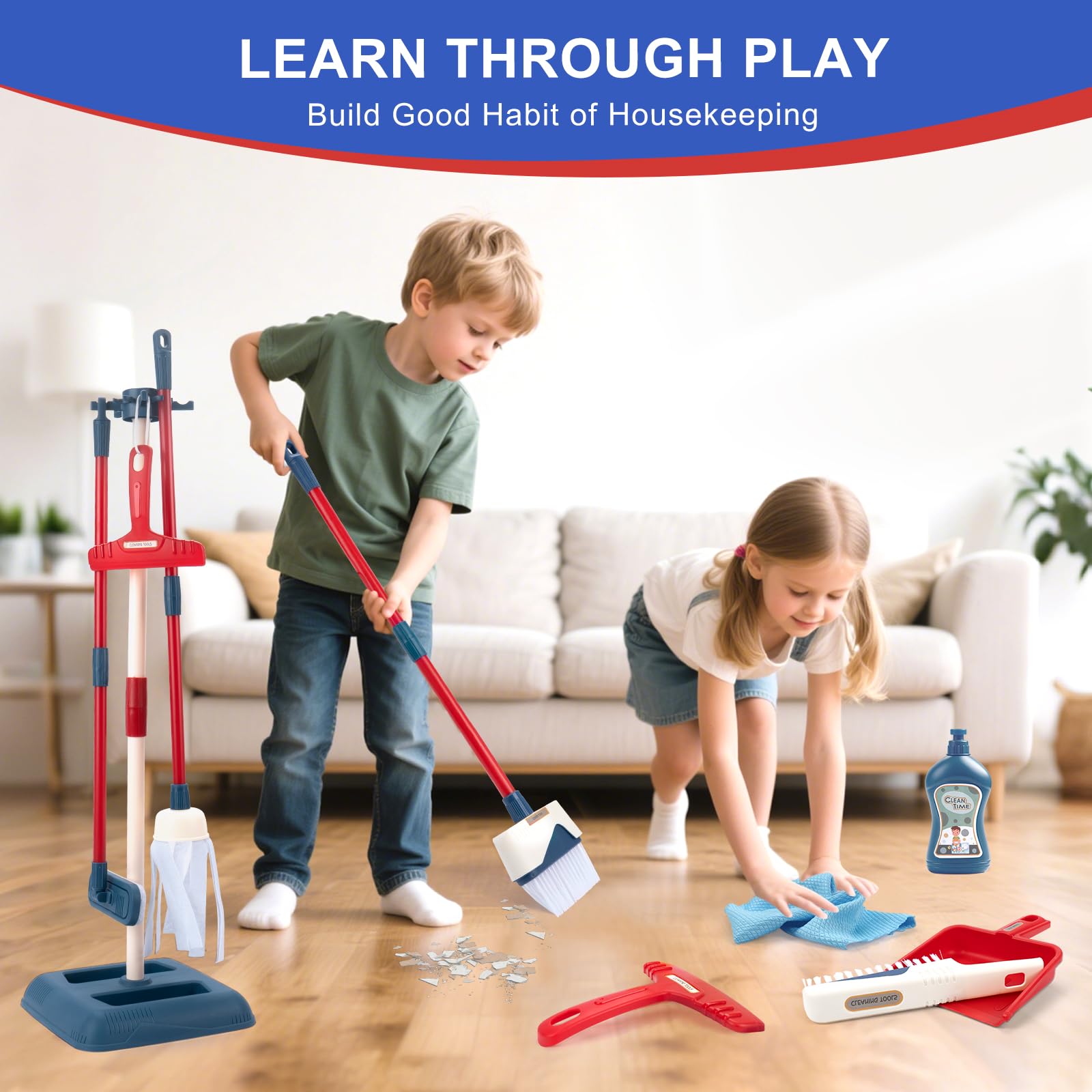 Set di giocattoli per la pulizia dei bambini, set di giocattoli per la pulizia dei bambini, strumenti per la pulizia della casa giocattoli set da gioco, scopa, paletta, mocio, spolverino