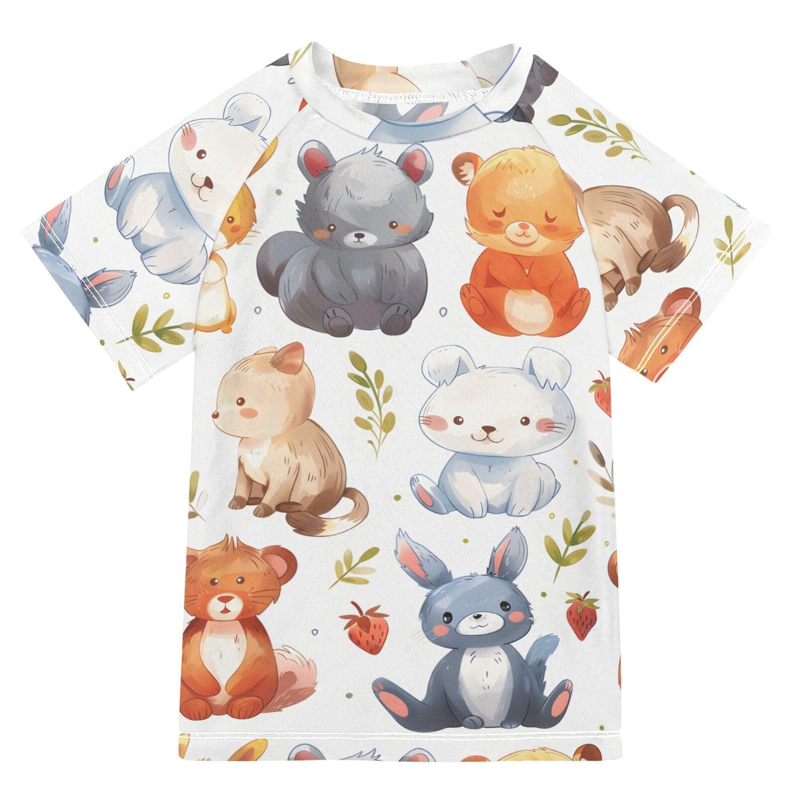 ALAZA Kids Rash Guard Boys Toddler Swim Shirts Short Sleeve Fat Animals UPF 50+ 3T