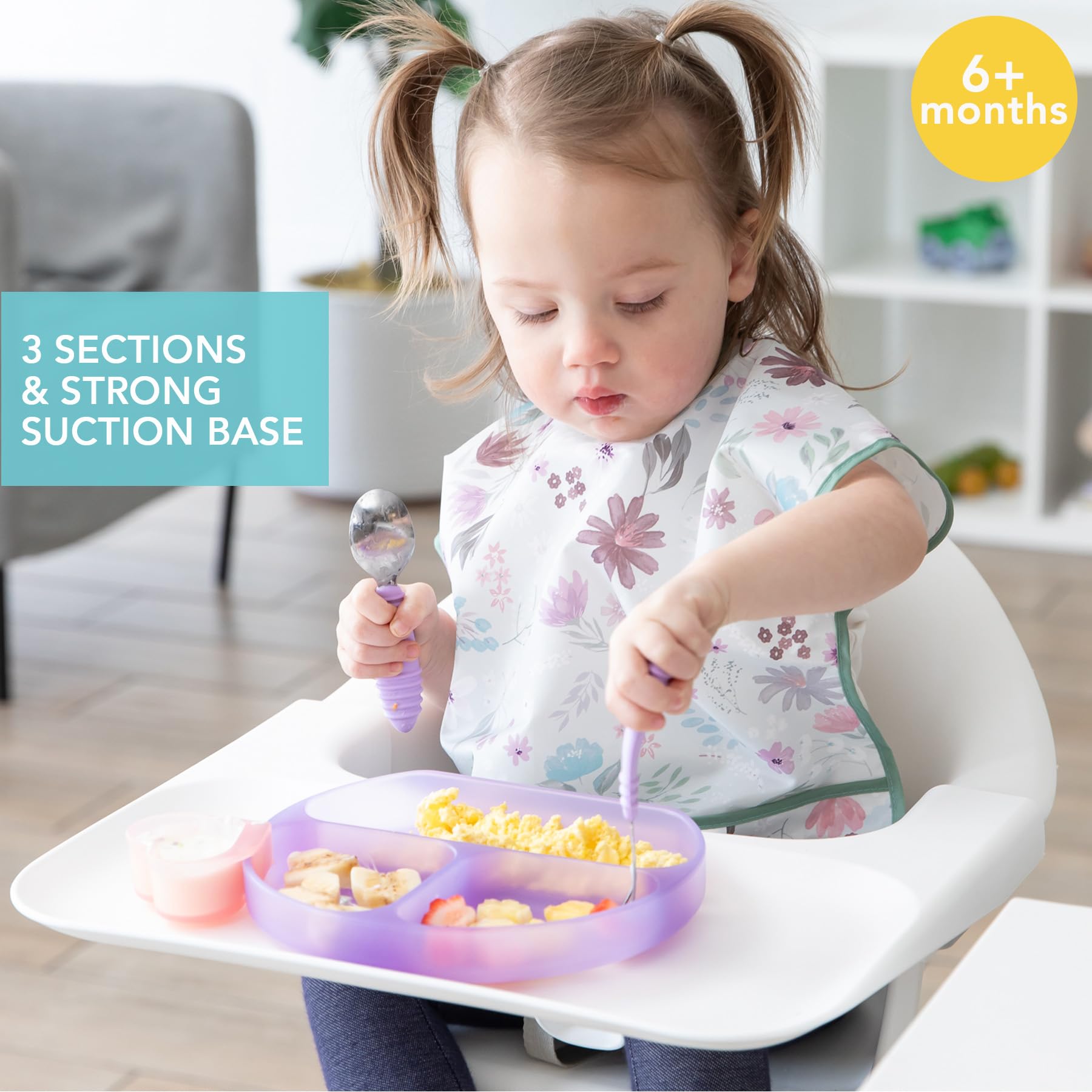 Bumkins - Silicone Suction Cup Dish (3 Compartments) - Jelly Purple, Grip Dish - Image 2