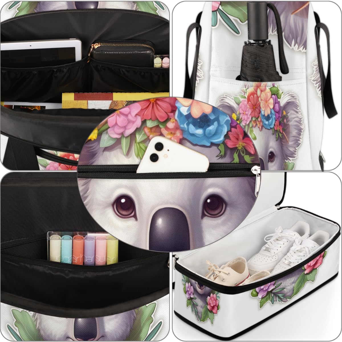 QsirBC Koala Funny Design Gym Bag for Women Duffle Tote with Shoes Compartment Men Weekender Duffel for Dance Travel Sports Swimming Overnight
