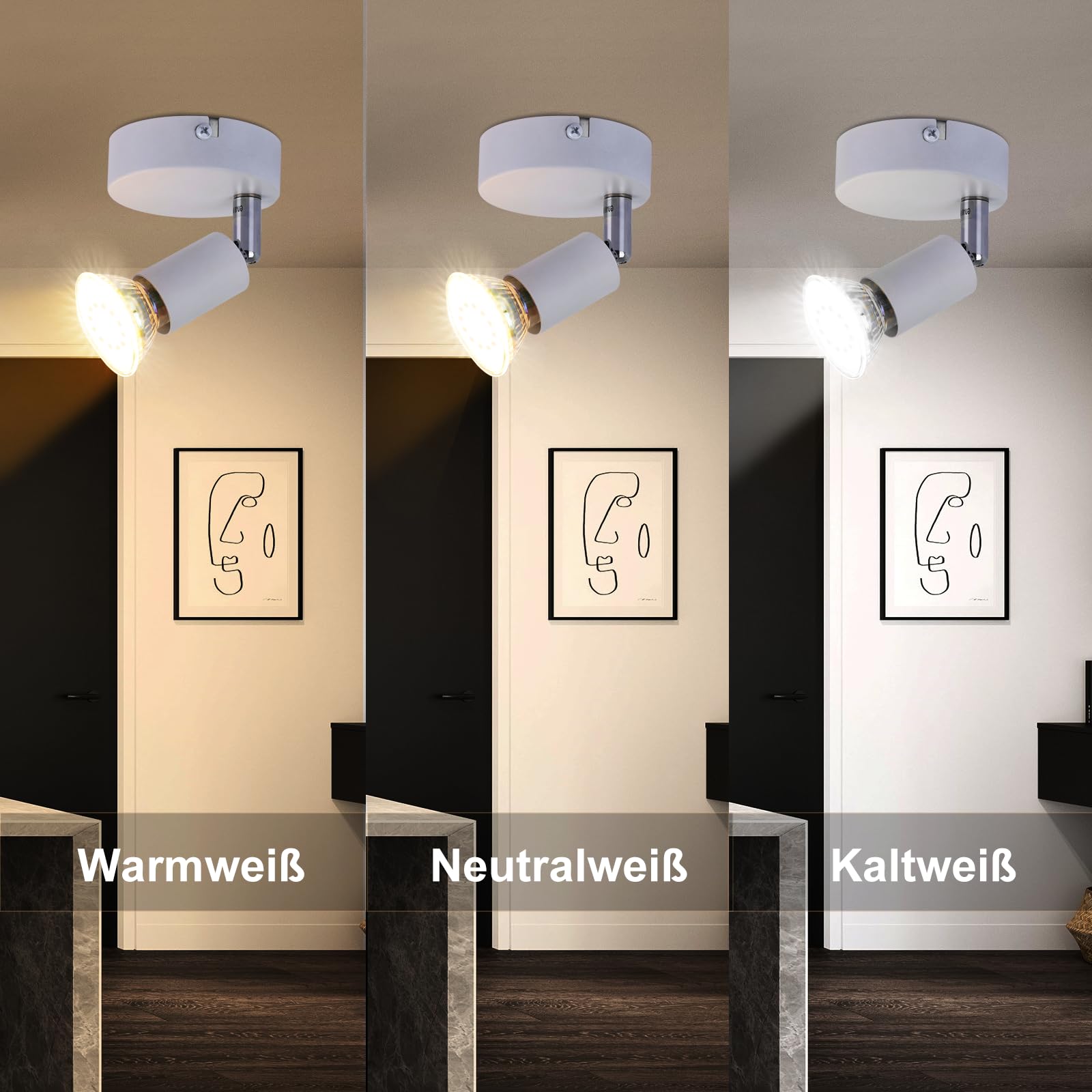 LED Lampara GU10 Foco Pared Lámpara Techo Blanco 2ER | Foco Orientable 330° Pasillo Pared Dormitorio Baño Cocina, Bombilla NO Incluida