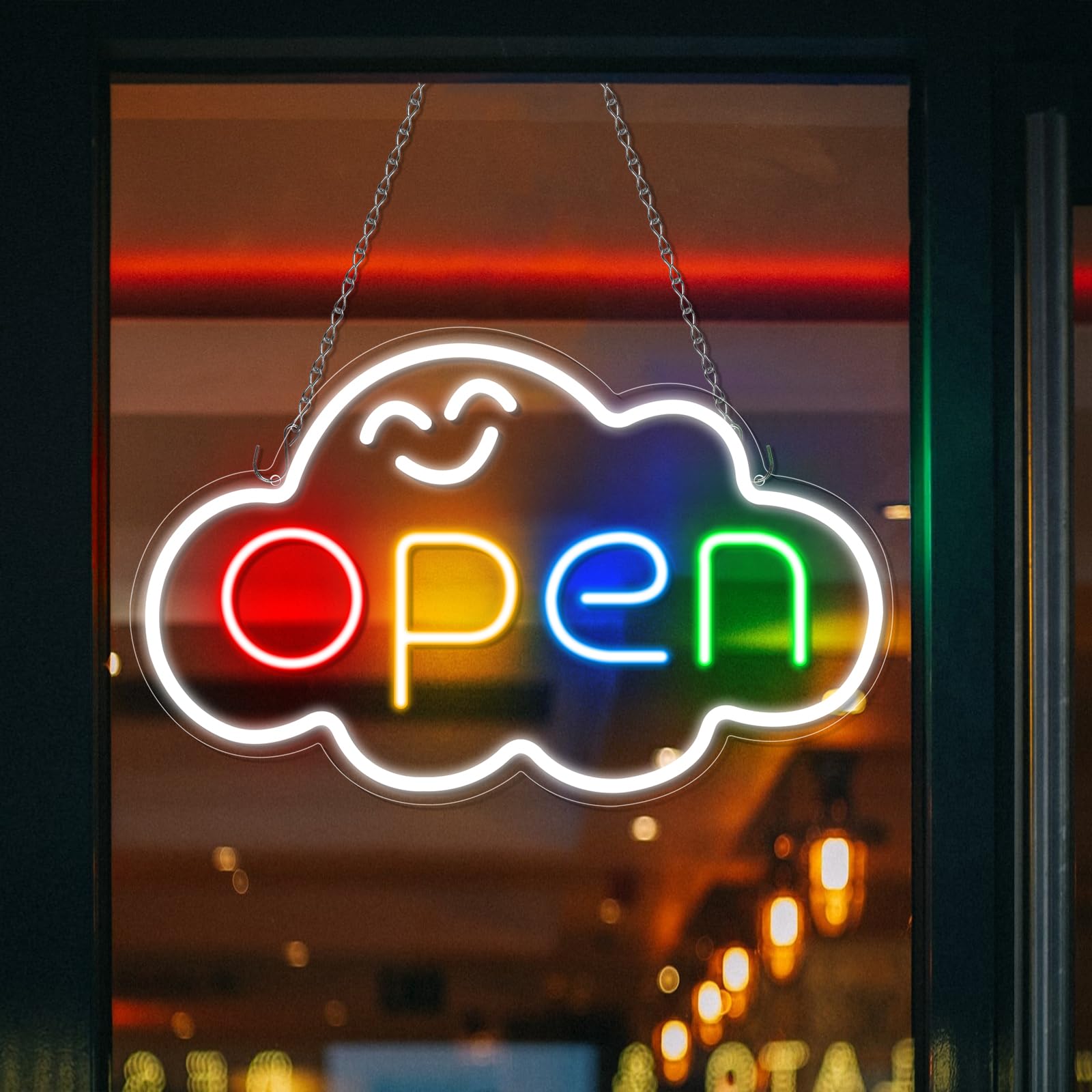 Super Bright Open Sign 16.5"x 10.2", LED Neon Open Signs for Business Window, Colorful Open Sign LED with 12V Adapter & ON/OFF Switch, Electric Light up Sign for Stores Restaurants Offices Shops Bar Cafe Wall