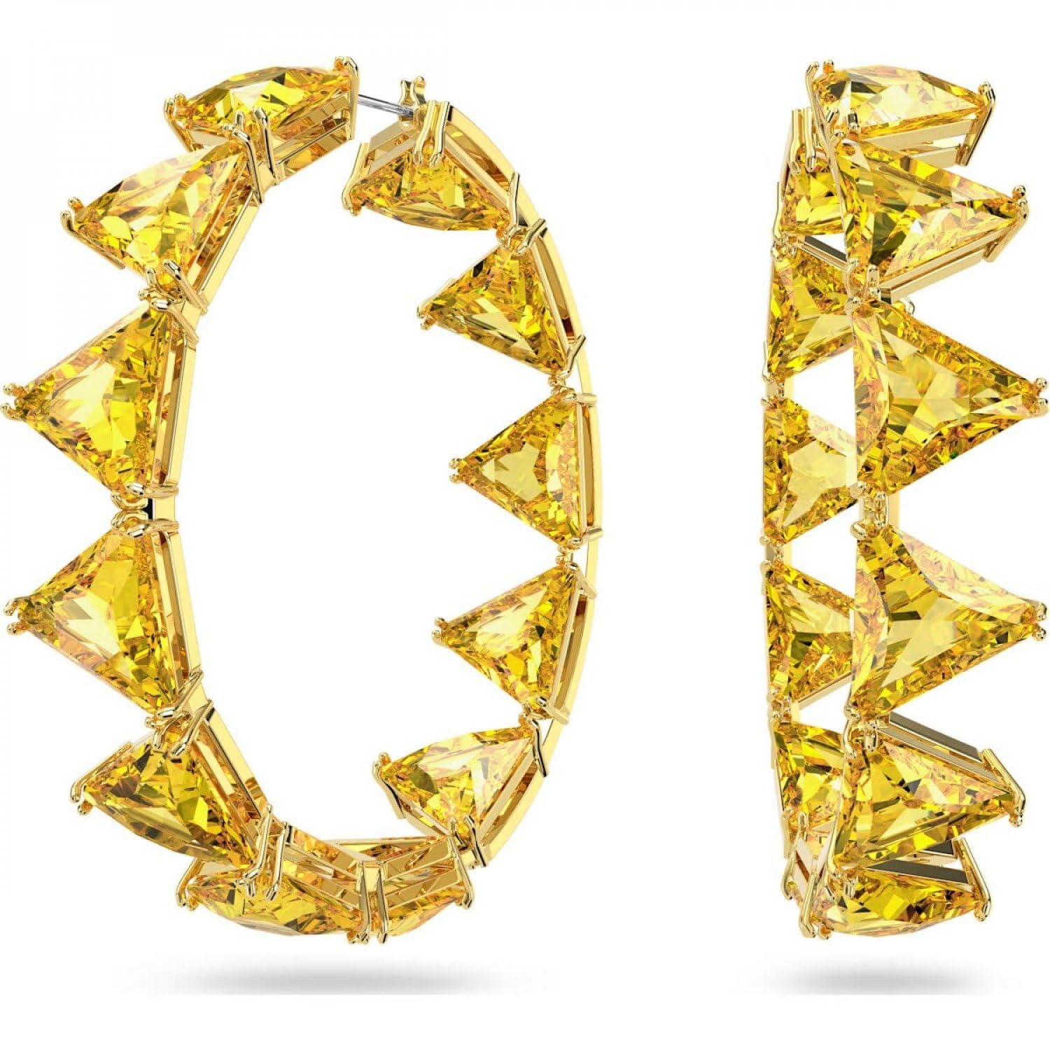 Swarovski Ortyx Hoop Earrings, Yellow Triangle Cut Crystal Earrings in a Gold Tone Plated Setting, from the Ortyx Collection
