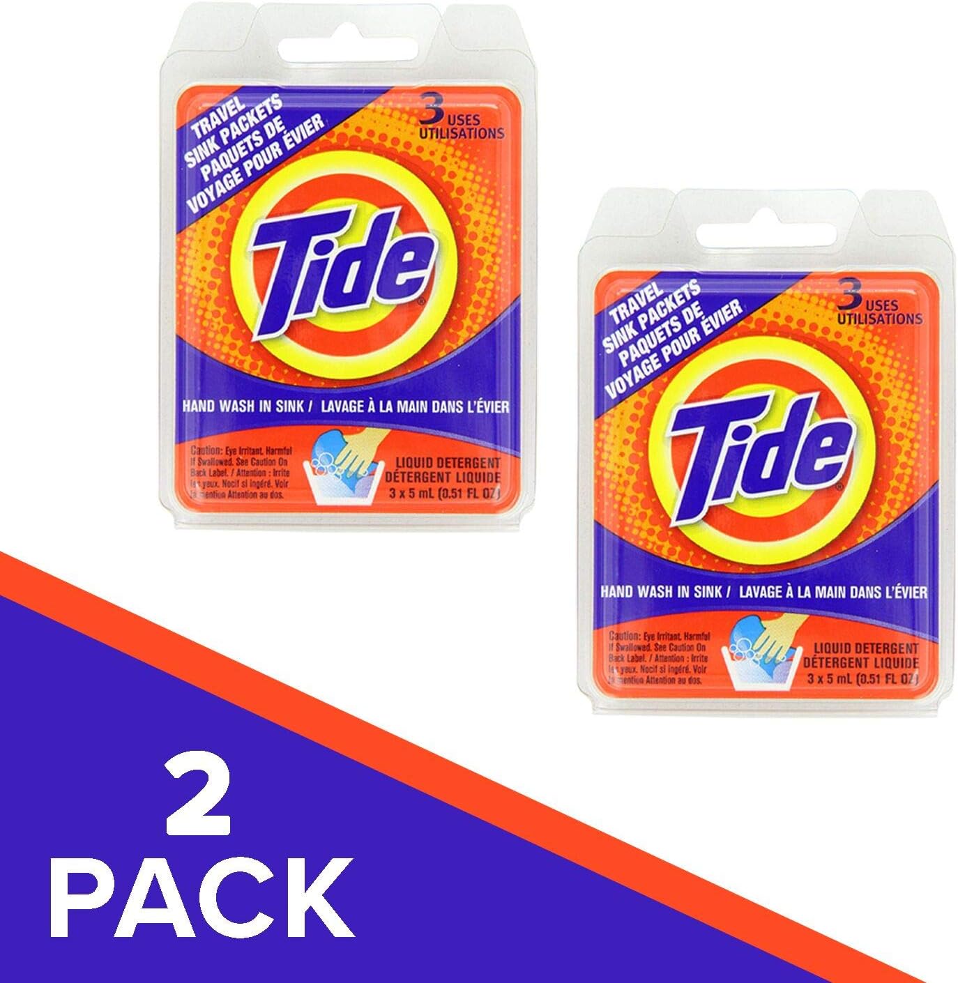 Travel Sink Packets 3ct Laundry Detergent for Hiking, RV, Camping, Backpacking, Outdoors, International (Pack of 2)
