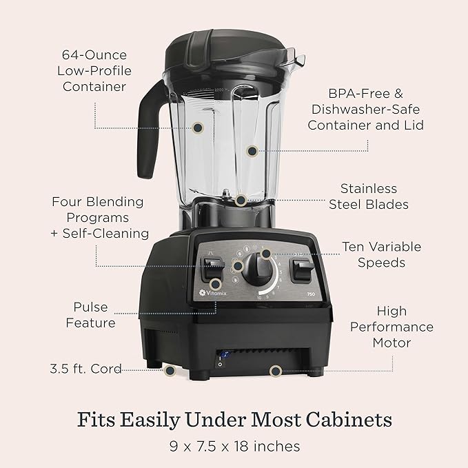 Efficiency meets practicality with the Propel 750’s Self-Cleaning Program, which allows the blender to clean itself in just 60 seconds—simply add warm water and a drop of dish soap. Additionally, this professional-grade kitchen essential is backed by a 7-year limited warranty, demonstrating Vitamix’s industry-leading reliability and the confidence that their product lasts up to 10 times longer than the average blender. The Propel Series 750 Blender effortlessly combines industrial strength with user-friendly features, making it the perfect appliance for every culinary enthusiast.