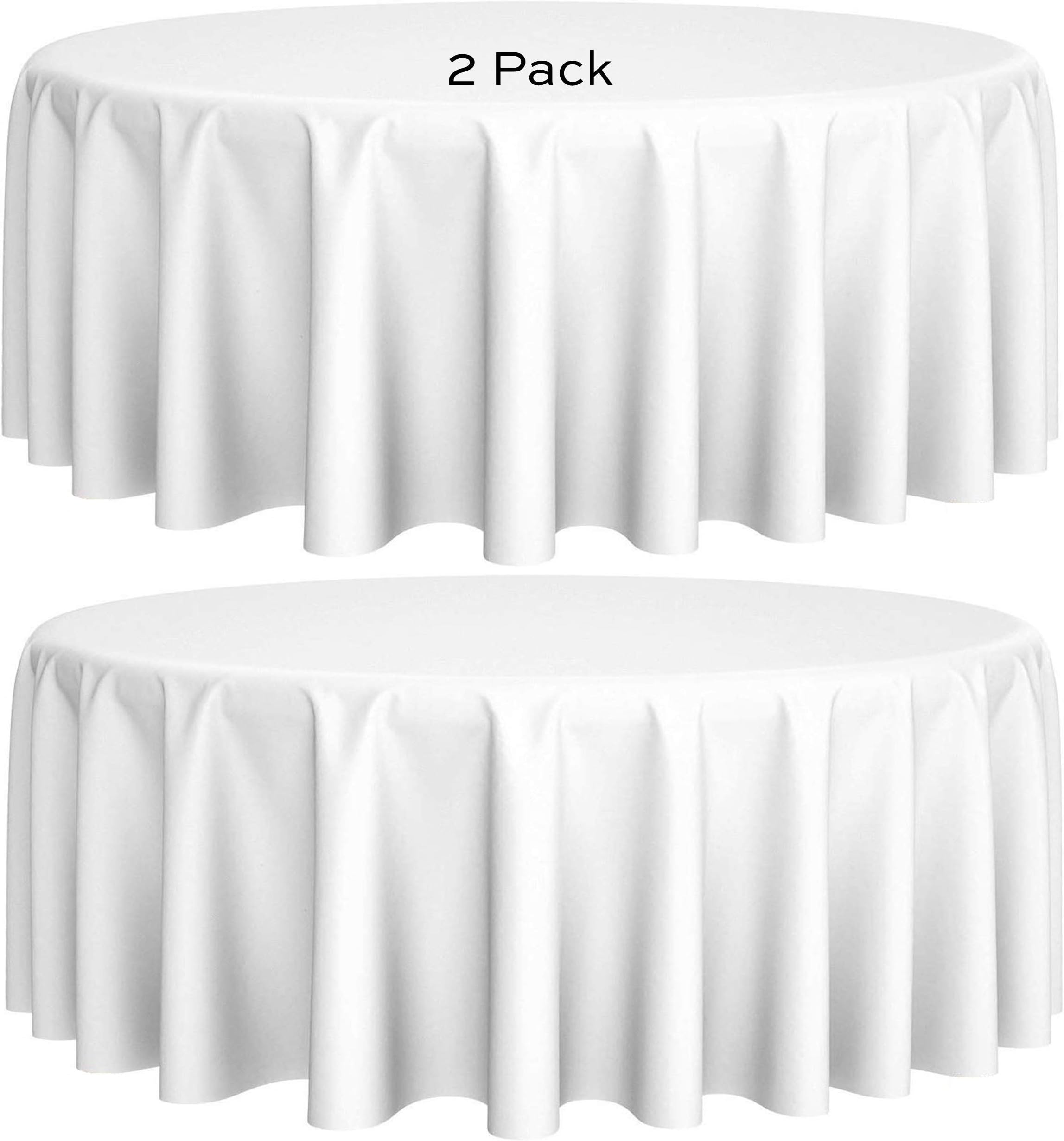 Wealuxe[2 Pack] 120" Round Premium Tablecloths for Wedding | Banquet | Restaurant | Washable Fabric Table Cloth | White