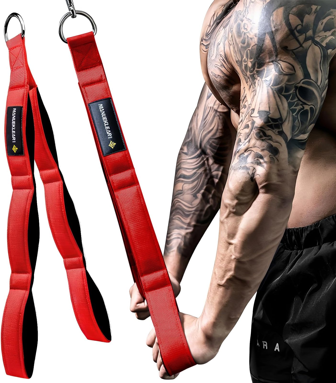 MANUEKLEAR 3 Grip Lengths in 1 Tricep Rope Cable Attachment with Ergonomic Handles, Greater ROM for Tricep Push Down Attachment Professional Gym Rope for Overhead Extension