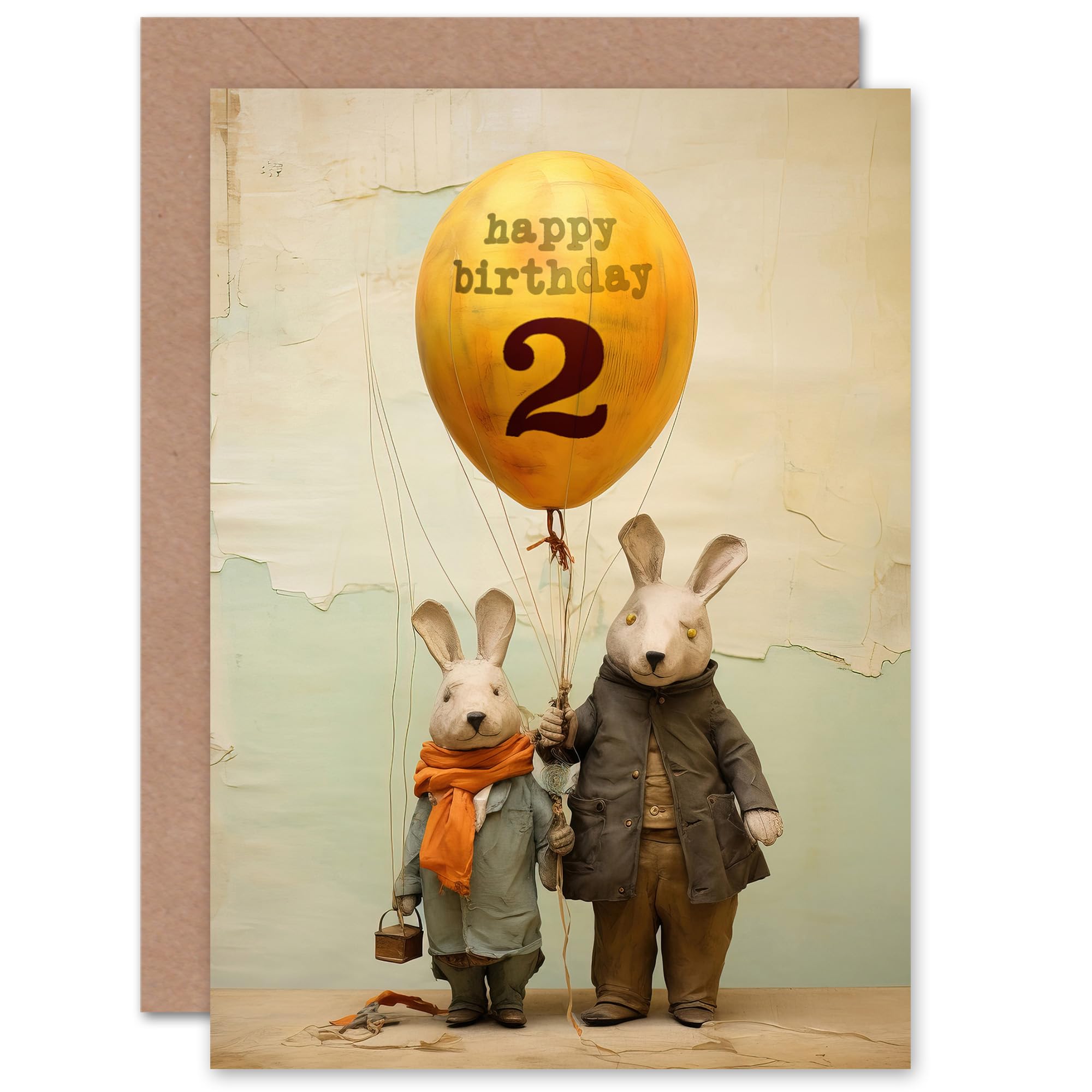 Artery8 Kids Birthday Age 2 Cute Bunny Rabbits Balloon For Child Son Daughter Blank Inside Greeting Card