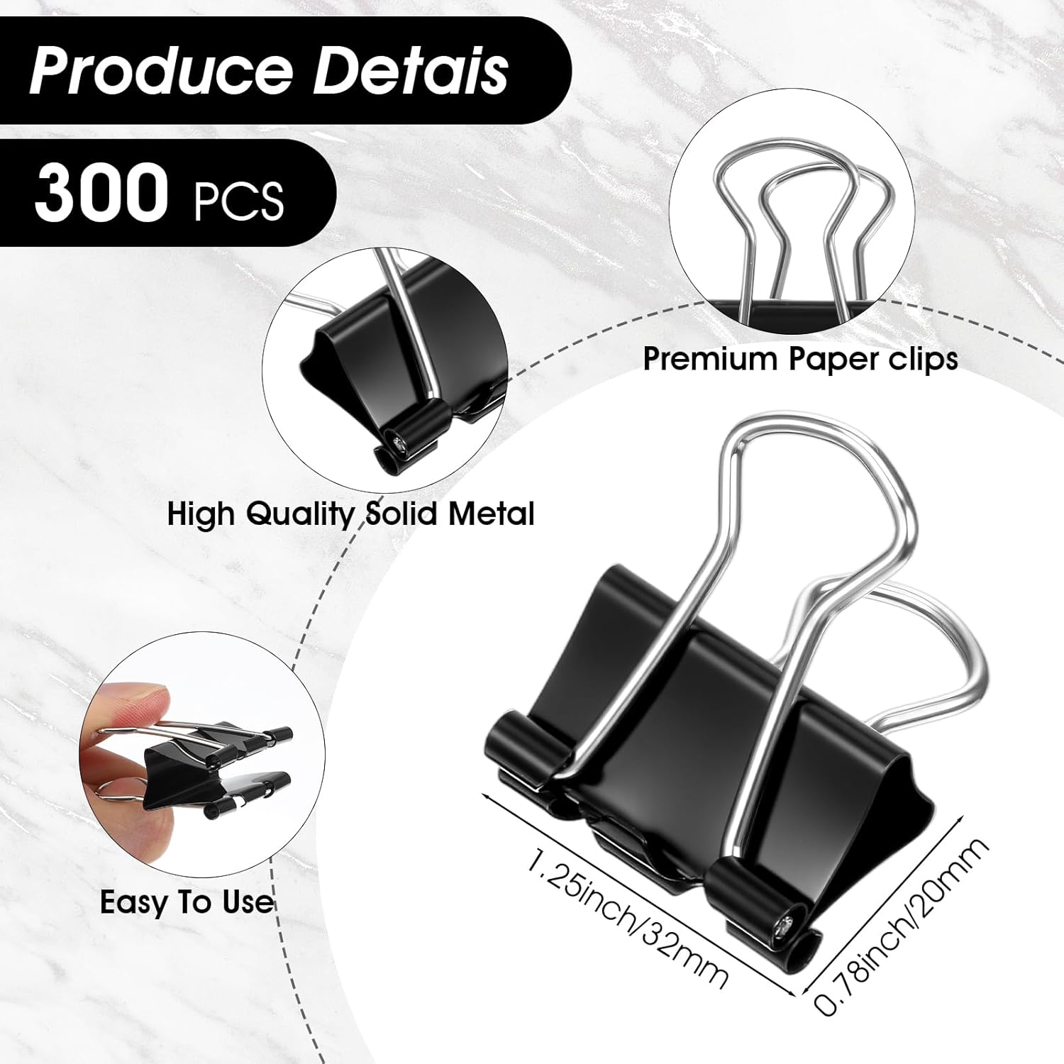 300 Pcs Medium Binder Clips Paper Med Clips Office Supplies Paper Clamps for Office Business Paperwork Supplies