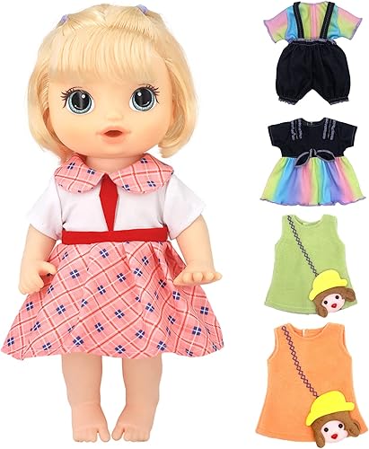 Miniatura 7 de AISITE Ropa de muñecas de 14 pulgadas, 4 juegos de ropa de muñeca viva, vestido de princesa colorido y accesorios para muñecas Reborn de 12 a 14