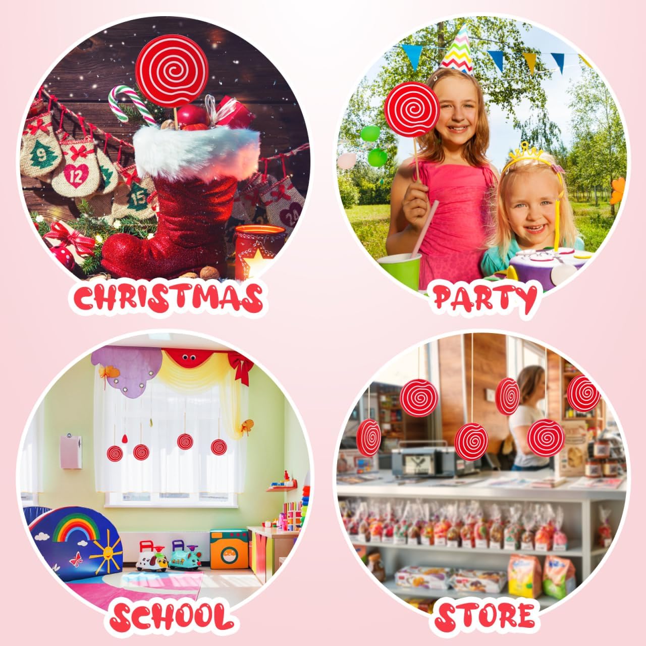 PRETYZOOM 2Pcs Realistic Simulated Lollipop Prop Large Red Candy Ornaments for Birthday Decorations Wedding Photo Booth and Party Supplies