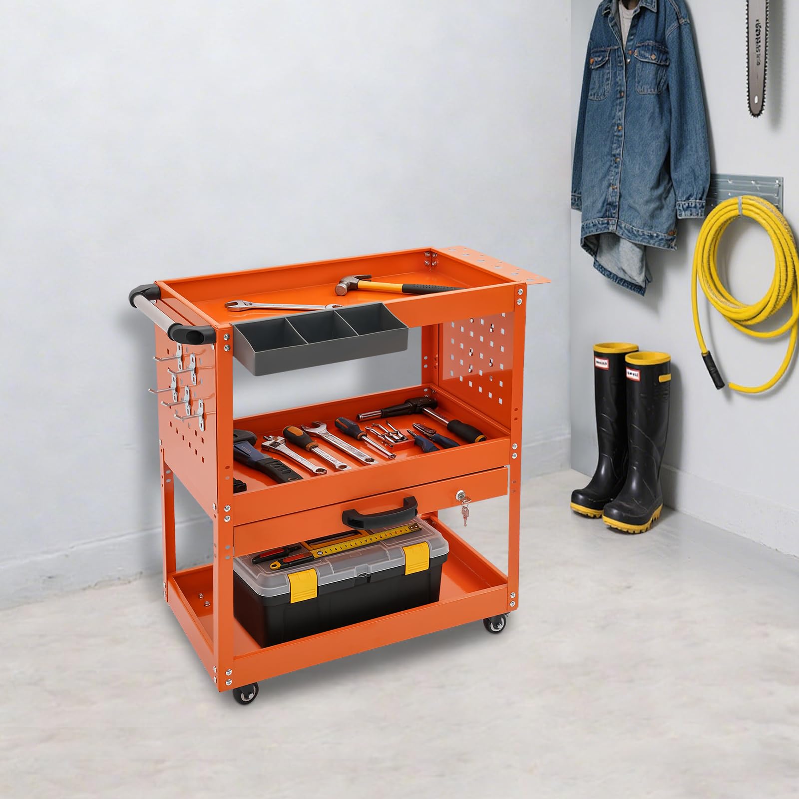 Carrello portautensili, carrello da officina, scaffale, cassetto, ruote, 249 kg