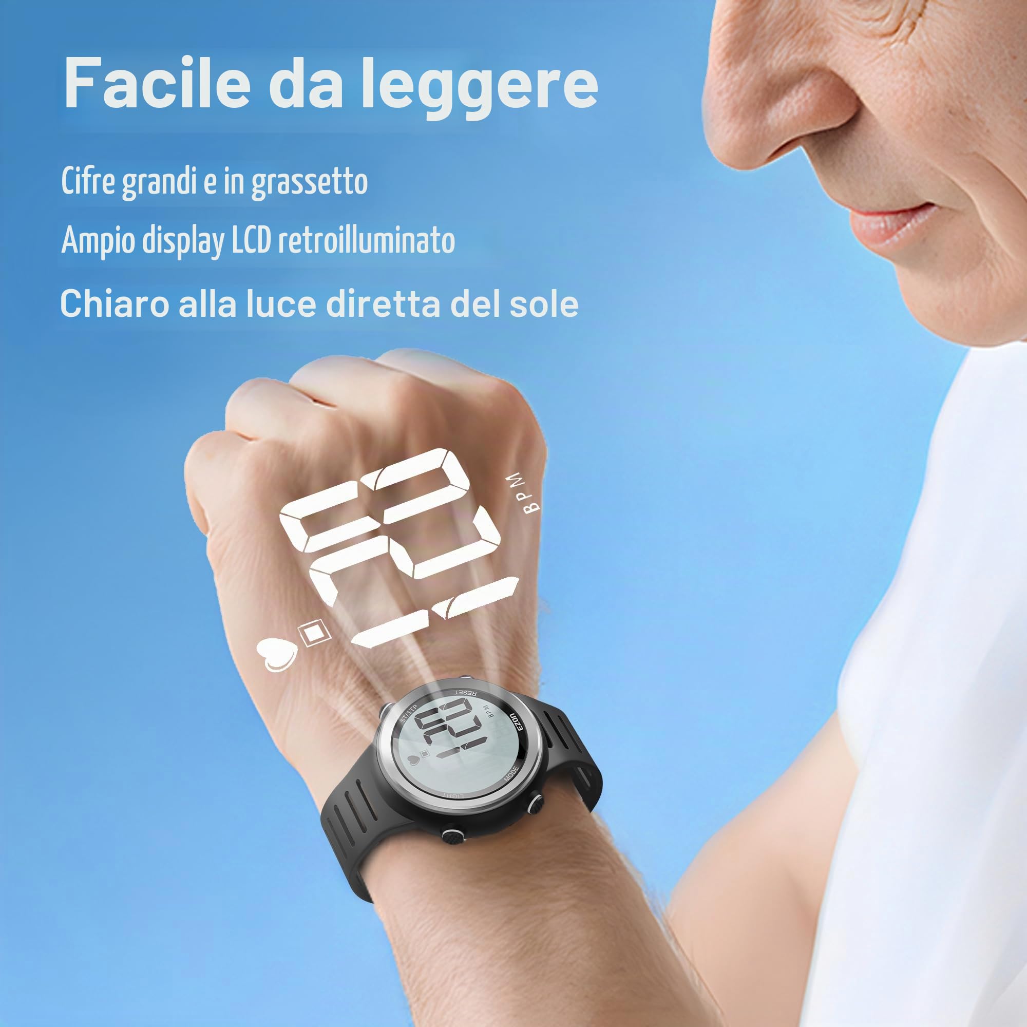 EZON Cardiofrequenzimetro e fascia toracica, cardiofrequenzimetro, orologio sportivo con HRM, impermeabile, cronometro, carillon orario T007
