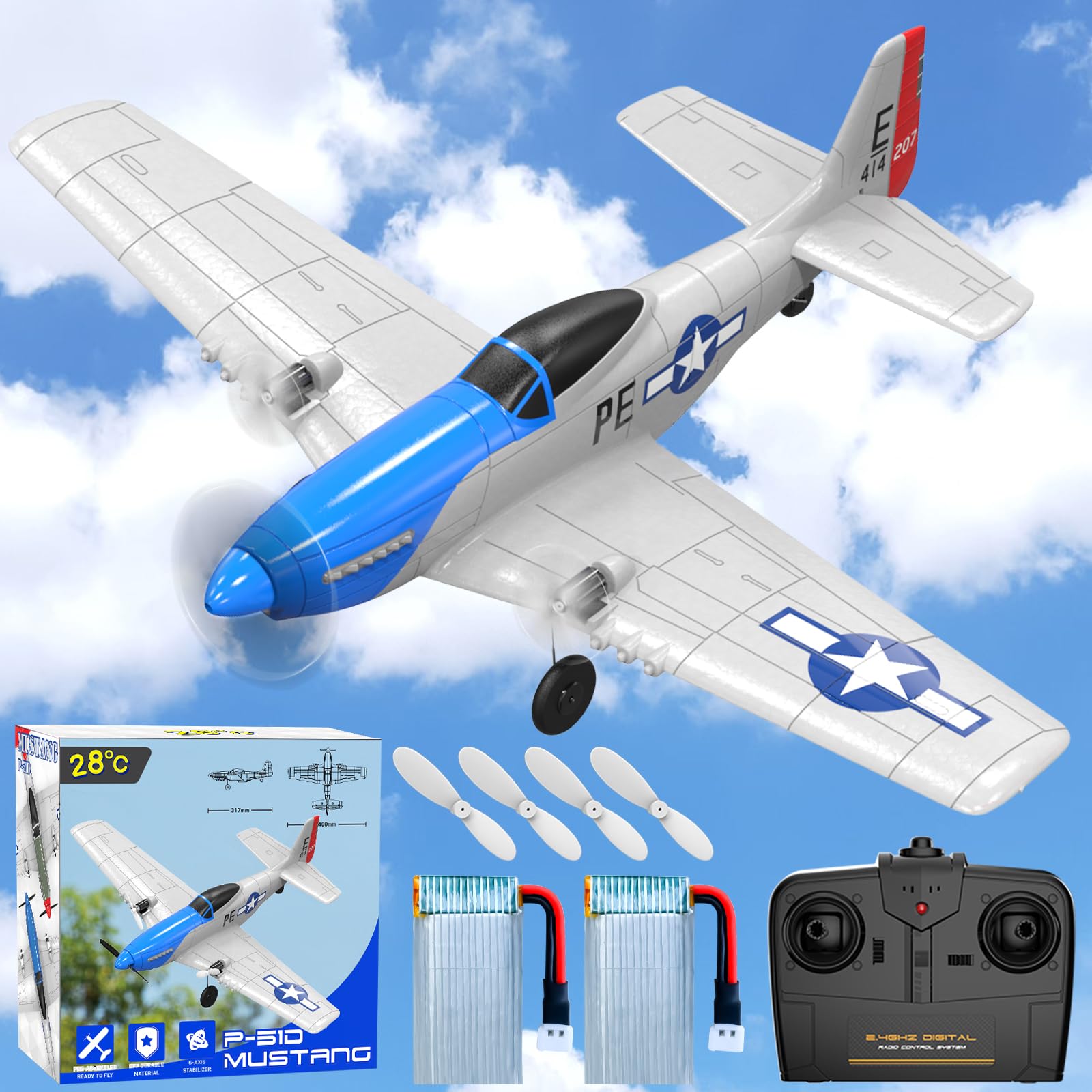 Photo 1 of 28? Remote Control Airplanes,2.4Ghz 2CH RC Plane Toy Gift for Kids & Adults,Radio Controlled Aircraft for Beginners with Gyro Stabilization System?New Blue?
