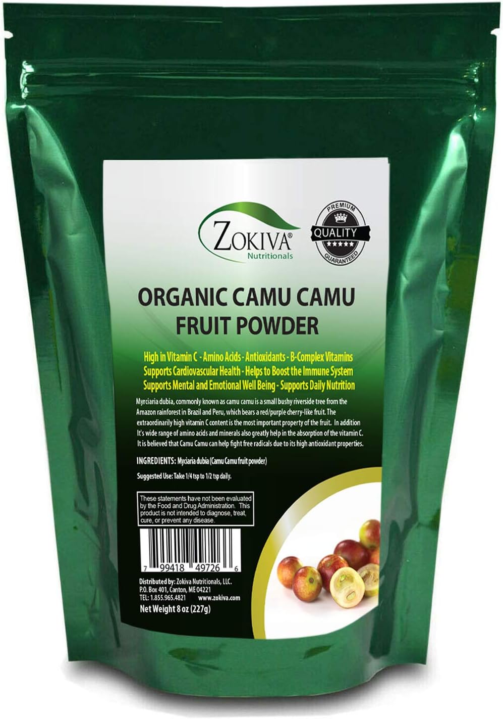 Zokiva Nutritionals - Camu Camu Powder 8 oz - 100% Pure Fruit Powder - Immune Booster High in Vitamin C - Contains Powerful Plant-Based Antioxidants - Great for Smoothies