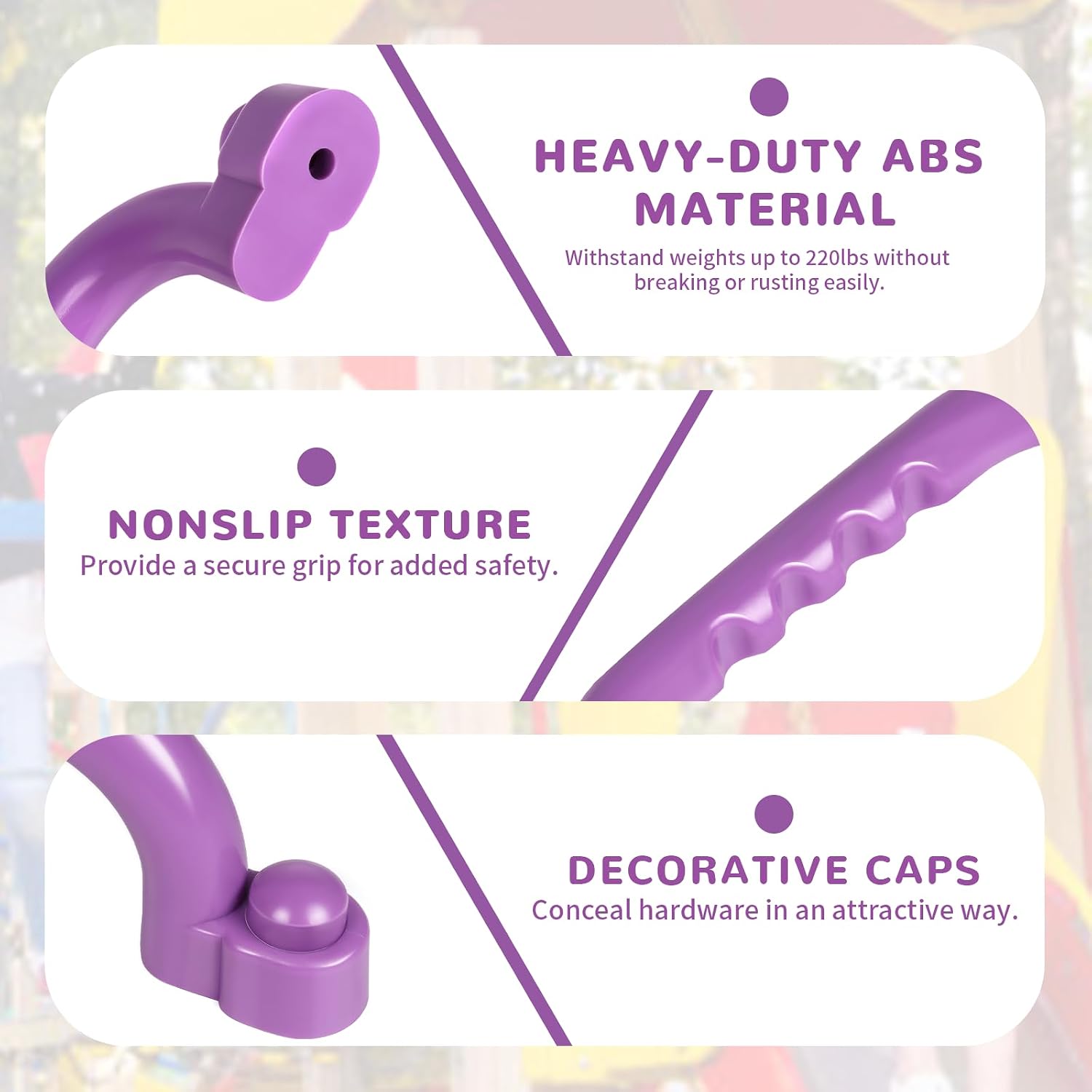 4Pcs Kids Playground Safety Handles, Swing Set Playscape Hand Grips, Purple image 2