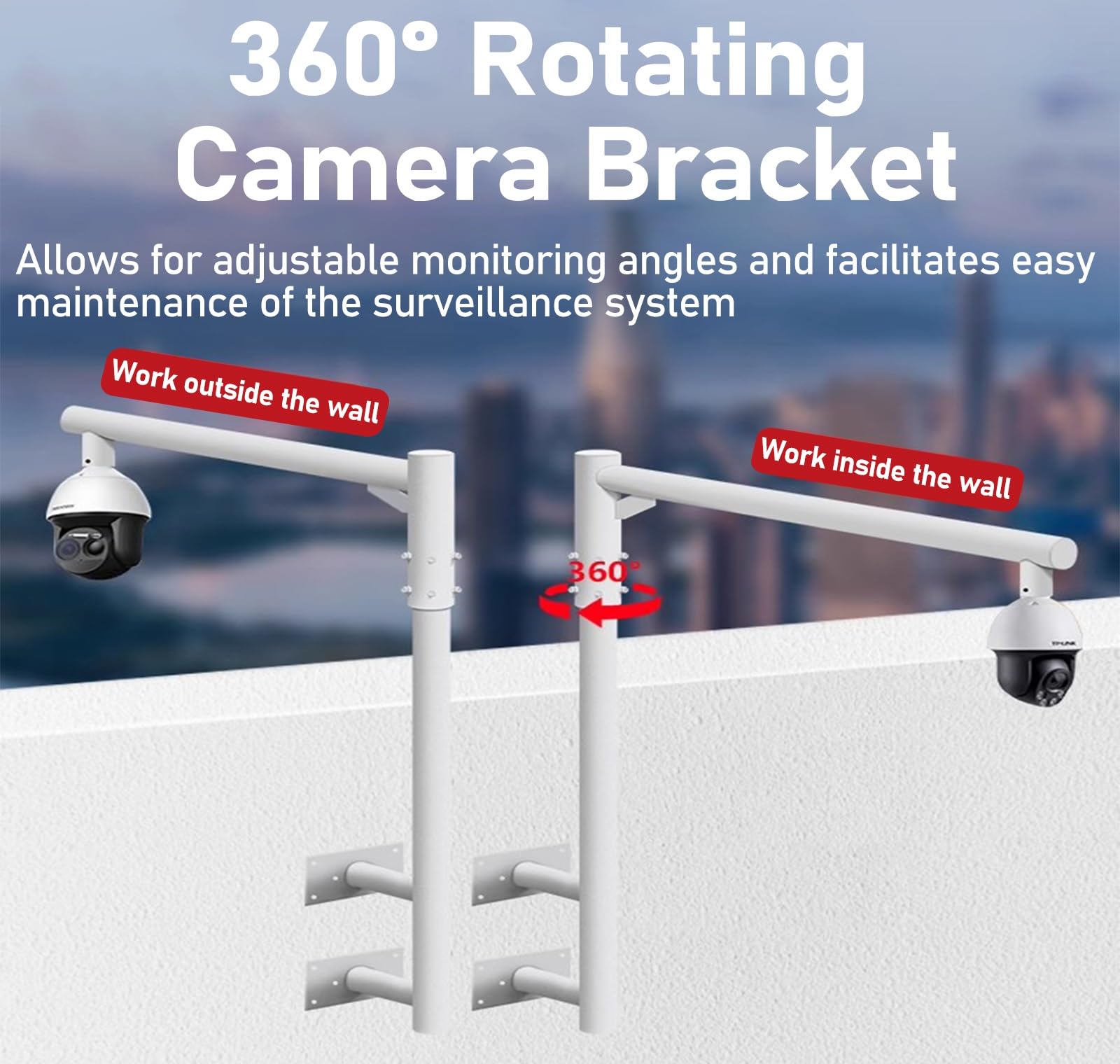 staffa per telecamera esterna Supporto universale per palo per telecamera, estensione per palo per telecamera di sicurezza Bullet/Dome, colonna porta palo per sorveglianza(L 1.2m/47in,H 1.2m/47in)