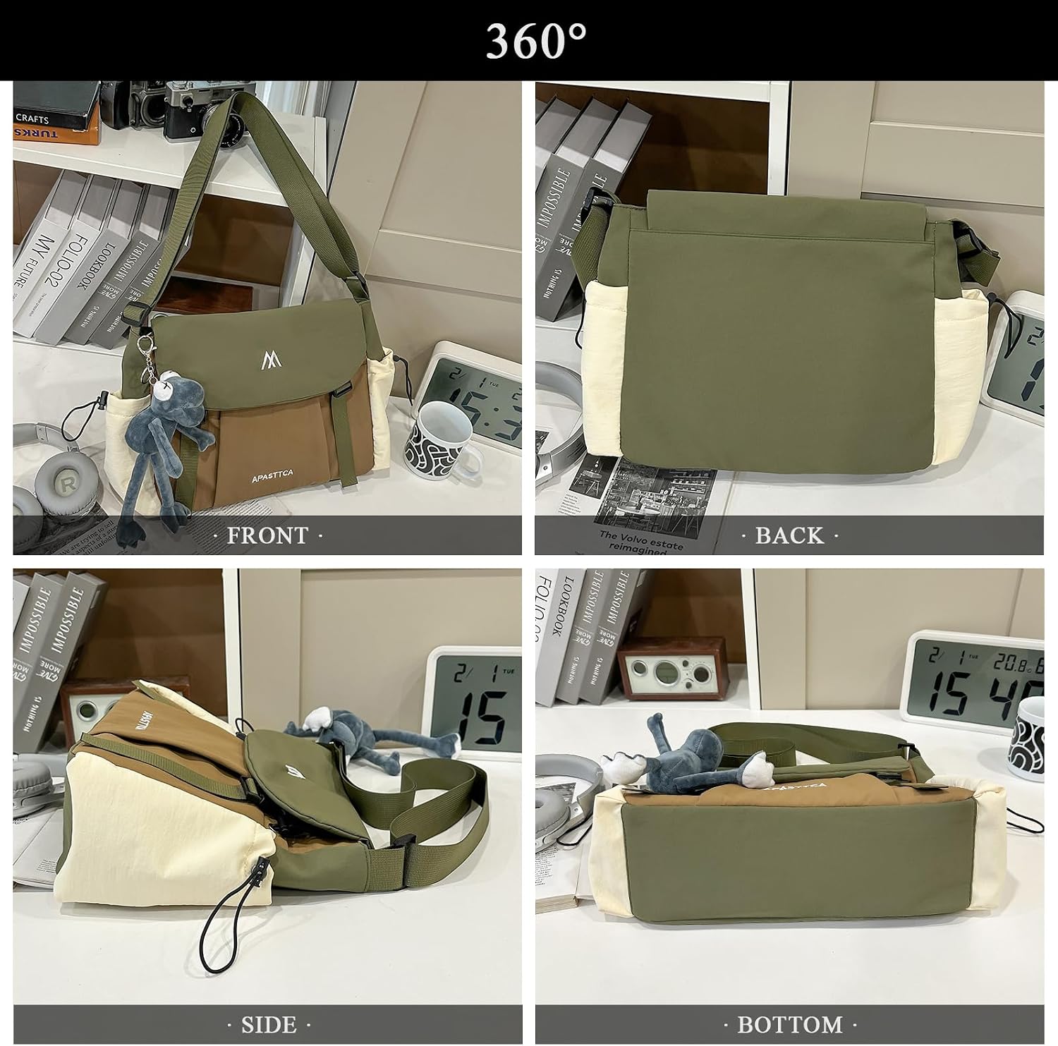 Kawaii Messenger Bag for Women Nylon Crossbody Bags with Cute Accessory Pendant Y2K Aesthetic Purse