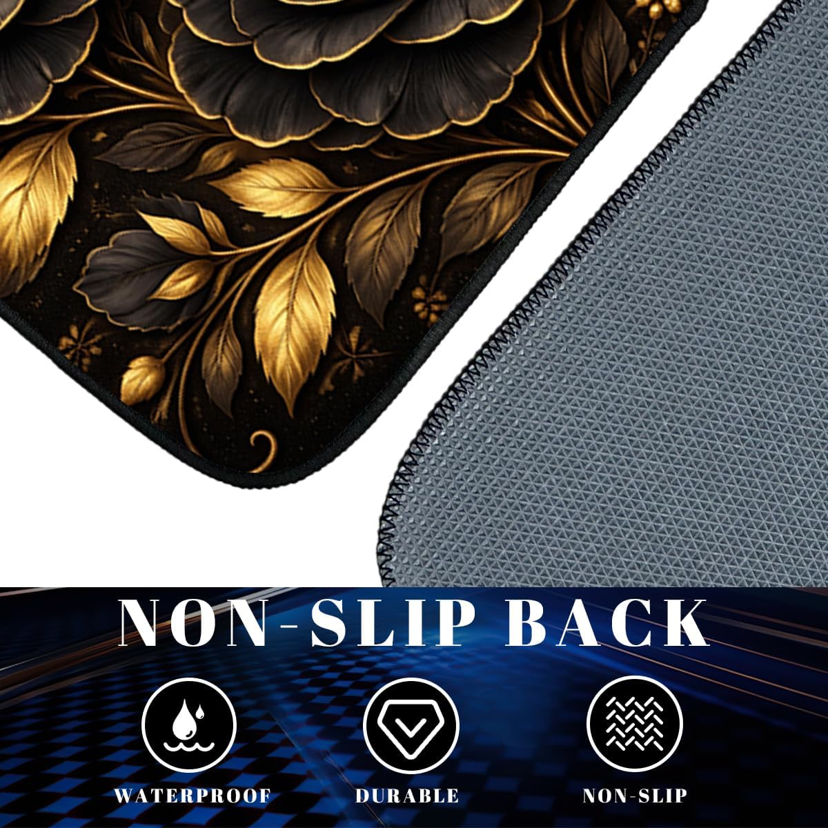 Rose Car Floor Mats Set of 4 Black Gold Floral Luxury Gothic Botanical Art Automotive Foot Mats Rugs Carpet for Car Non-Slip Auto Car Accessories Universal Fit for Car SUV Truck Van
