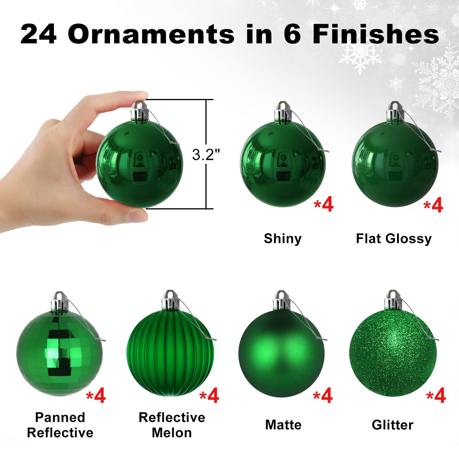 Lot de 24 boules de Noël incassables pour sapin de Noël - Grande guirlande à suspendre - Vert émeraude - 8,1 cm