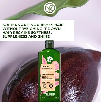 Yves Rocher Shampoo Soft and Silky Hair with Chestnut Milk - Gentle Care for Smooth, Hydrated Hair - Softness That Lasts 24 Hours - 300 ml. / 10.1 fl.oz.