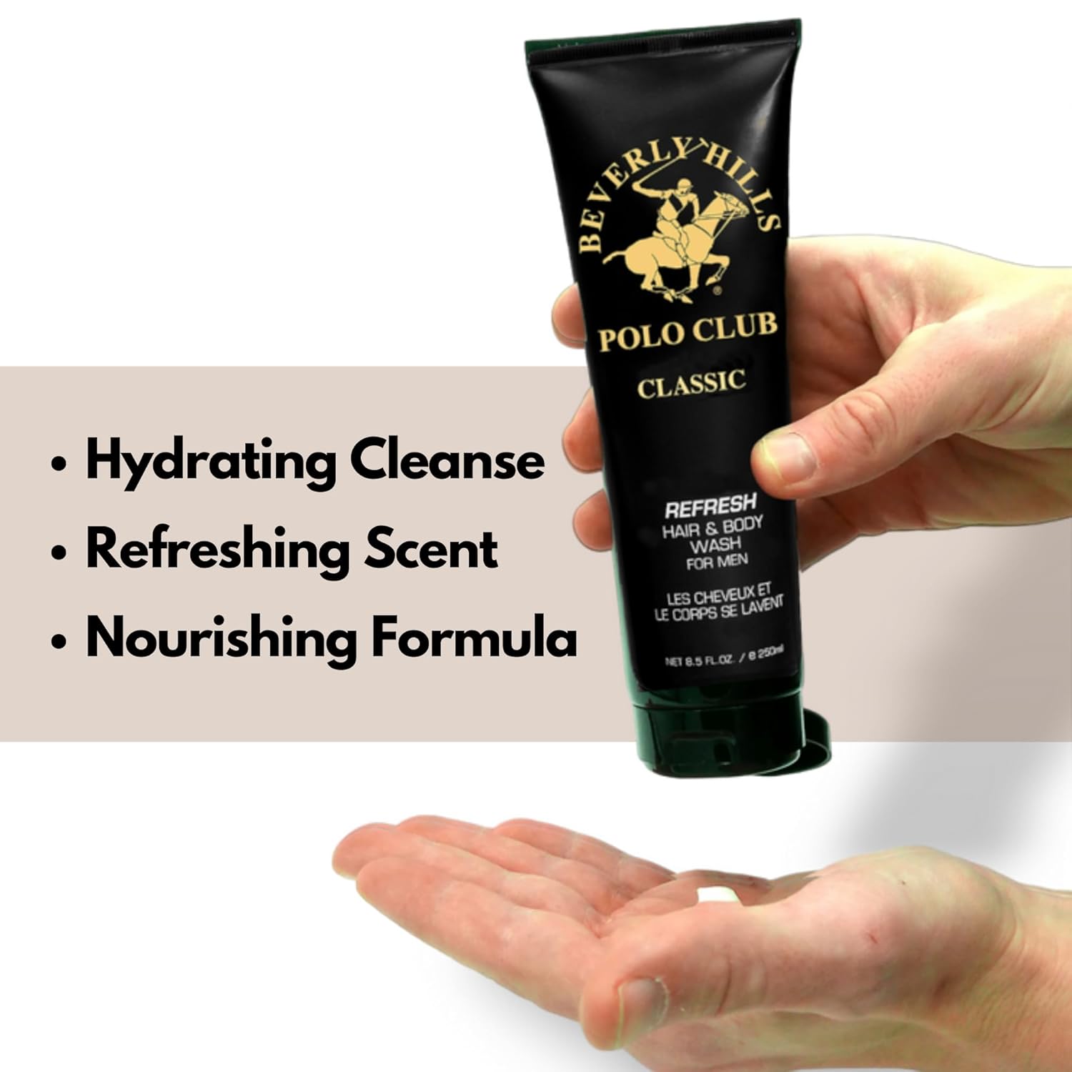 Beverly Hills Polo Club Refreshing and Cleansing Hair and Body Wash for Men with Luxury Designer Scents BHPC 8.5 oz (Classic) - Image 3