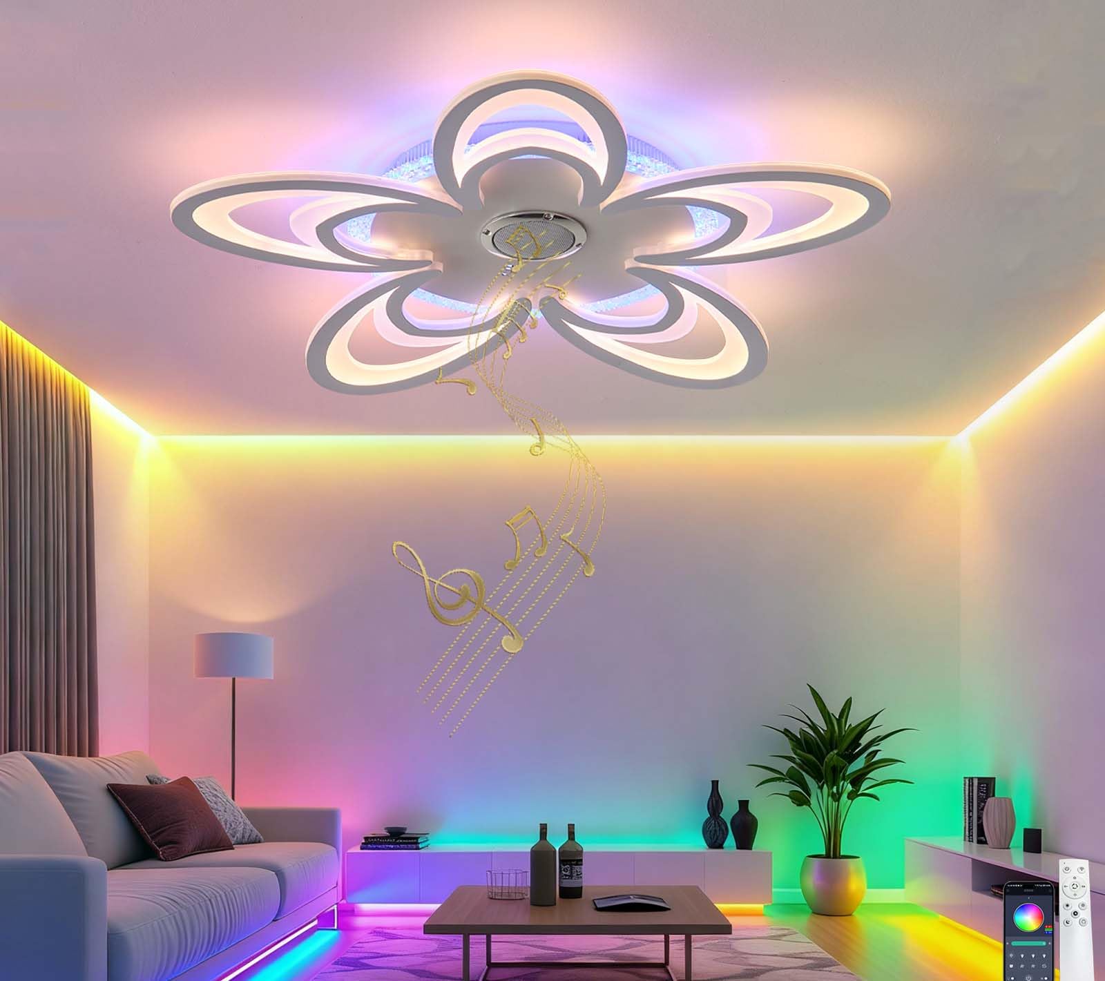 Lampara Techo RGB Cuenta Altavoz Integrado Temperaturas 3 Color Modo Memoria Ceiling Light Puede Controlar Mediante Mando Distancia APP Para Dormitorios Habitaciones Infa Salones, Blanco