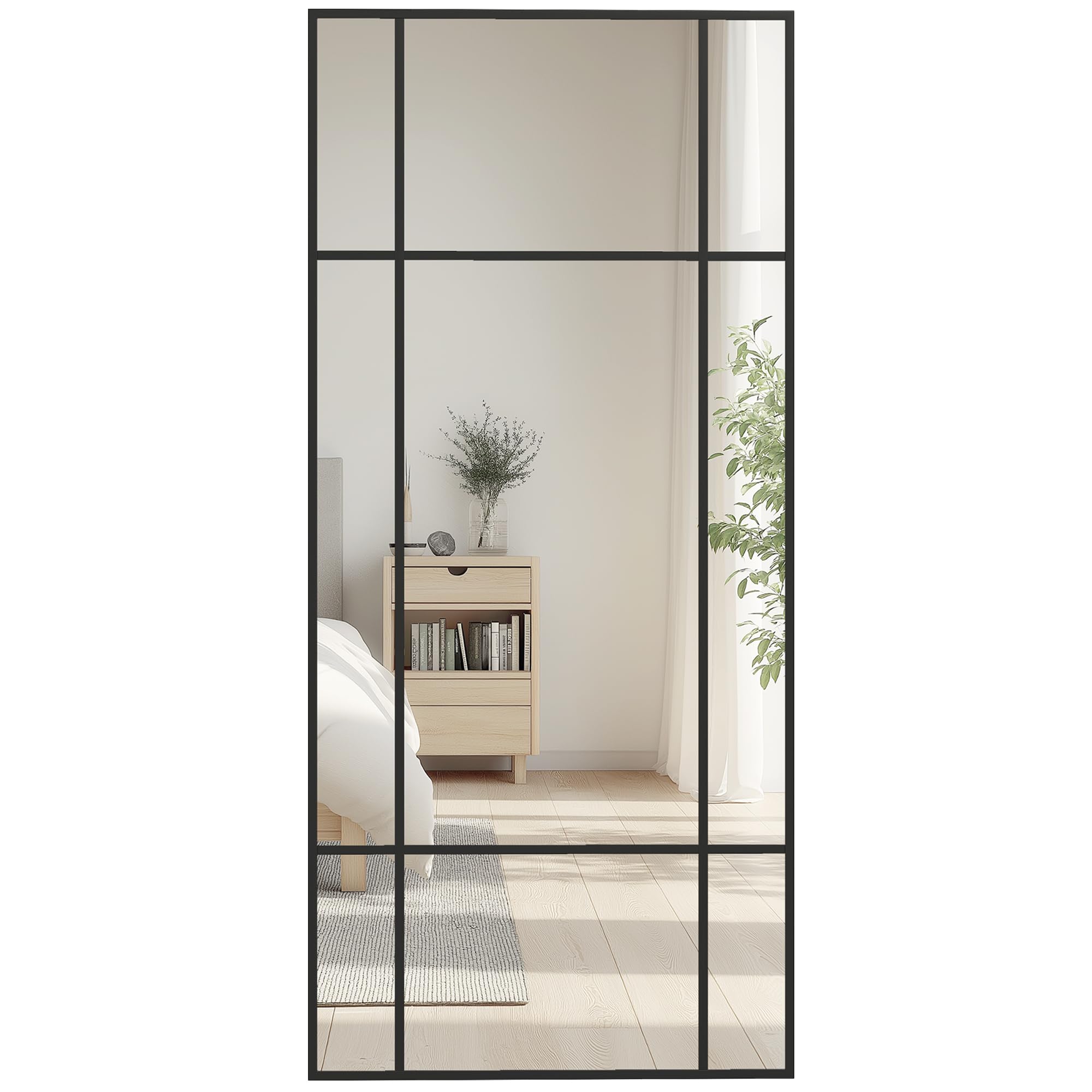 HOMCOM Rectangle Wall Mirror, 110 x 50cm Window Style Vanity Mirror with Metal Frame, Vertical or Horizontal Hanging for Living Room, Bedroom, Entryway, Black
