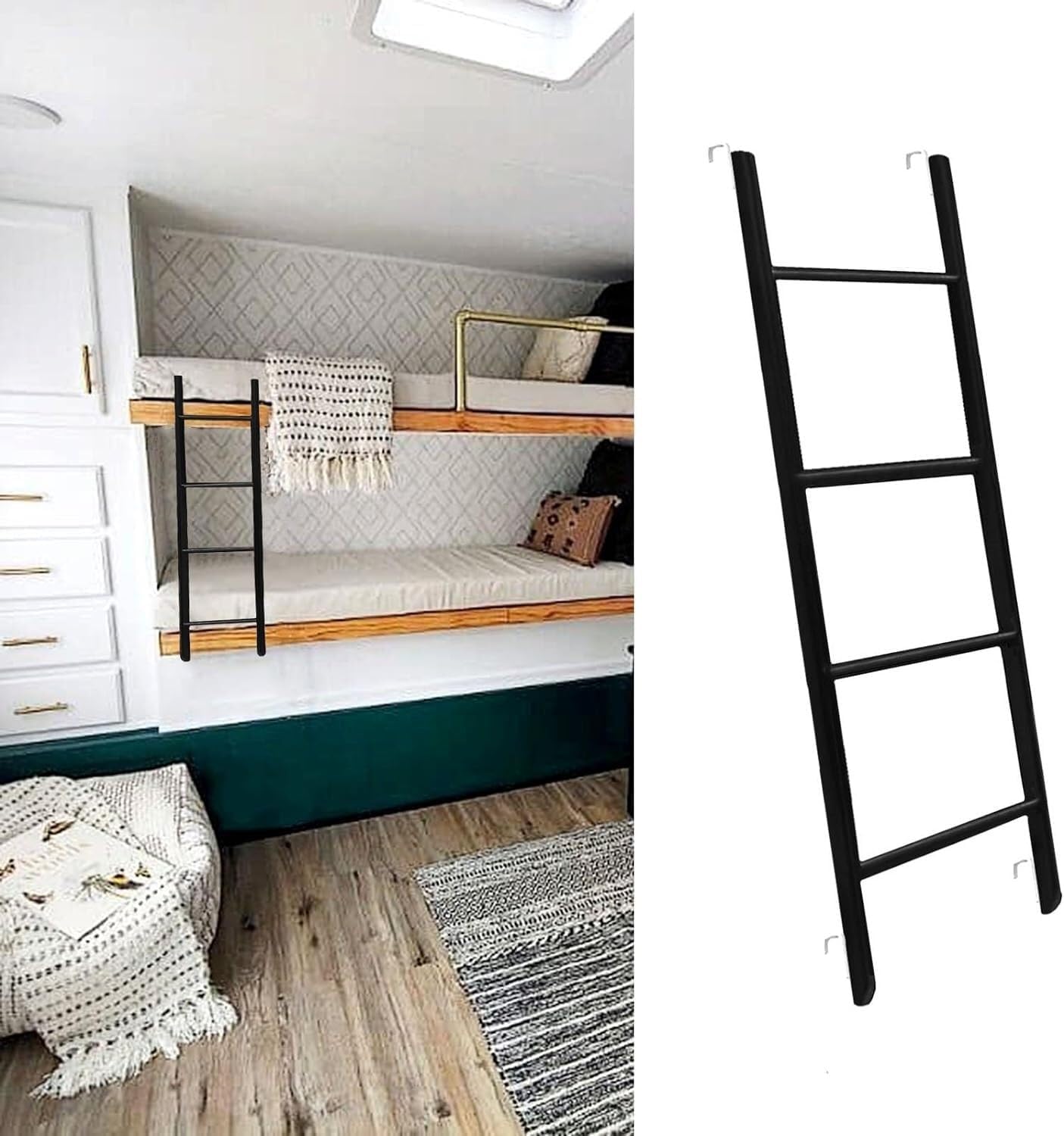4/5 Step Bedroom Twin Bunk Bed Ladder, Adjustbale Climb Straight Ladder with Hooks Fitting(116cm(45"))
