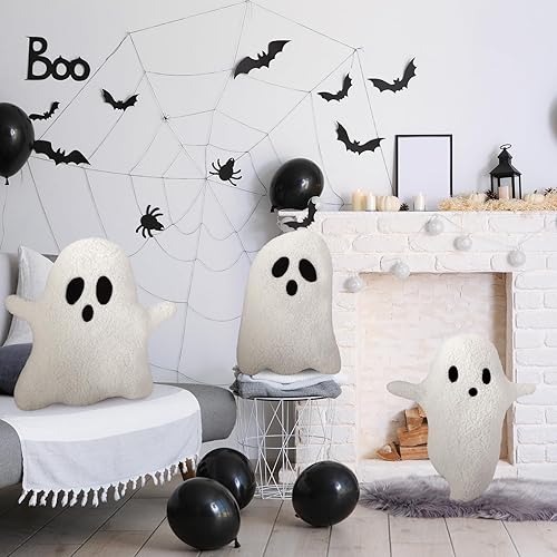 Miniatura 6 de Soaoo 3 almohadas de Halloween de 12.6 x 9.45 pulgadas, almohadas decorativas espeluznantes para sofá, almohadas decorativas de felpa para sofá,