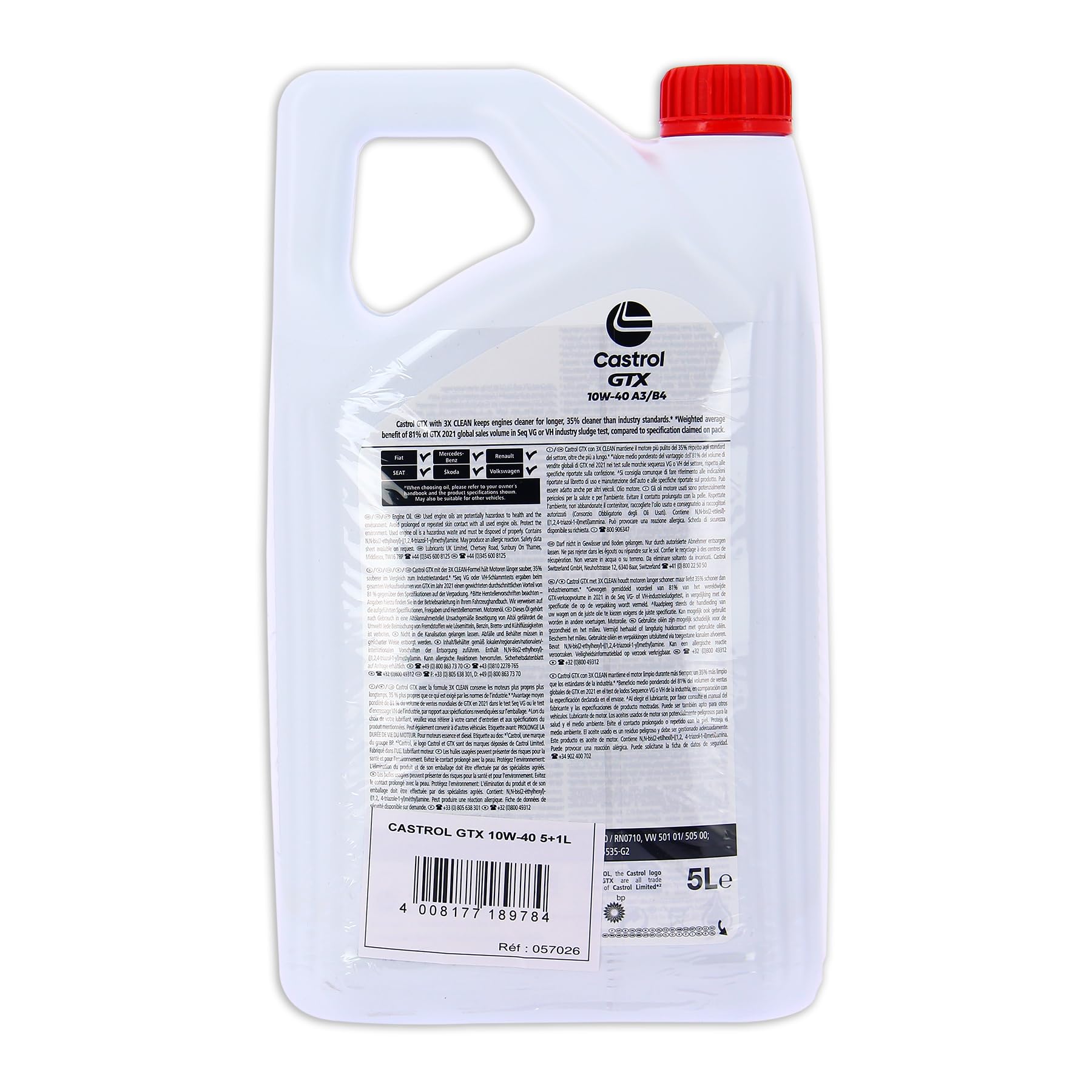 Huile Moteur - CASTROL GTX - 10W-40 A3/B4 - 5L+1L - 057026