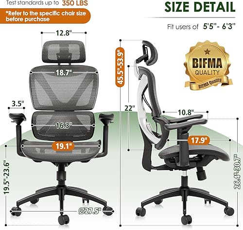 Miniatura 2 de GABRYLLY Silla de oficina ergonómica, silla de escritorio de malla con soporte lumbar, brazos 3D ajustables, reclinable, reposacabezas y asiento