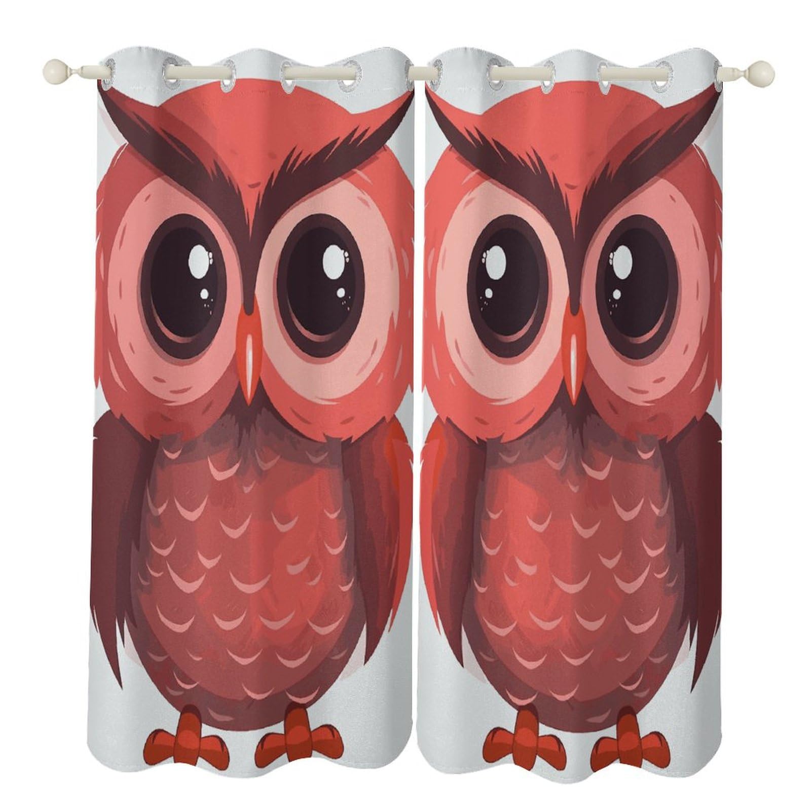 Rideaux occultants hibou rouge pour salon et chambre enfant