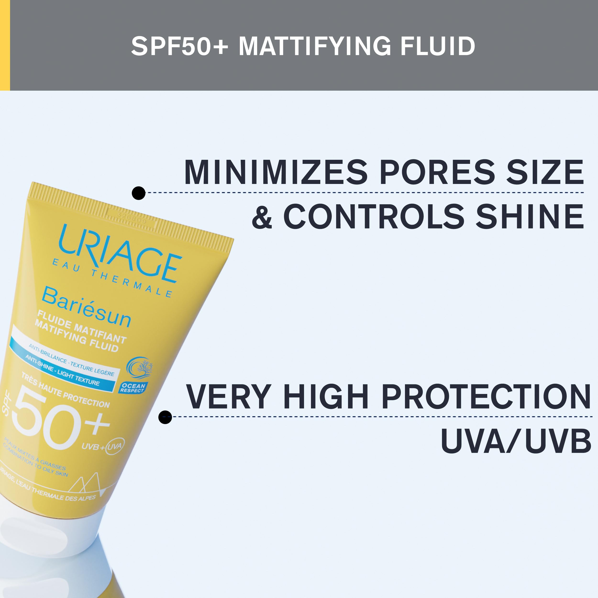 Uriage Bariésun Eau Thermale Matifying Fluid SPF50+ 50ml, Hydrating Matifying Skin Protection, Combination to Oily Skin - Image 3