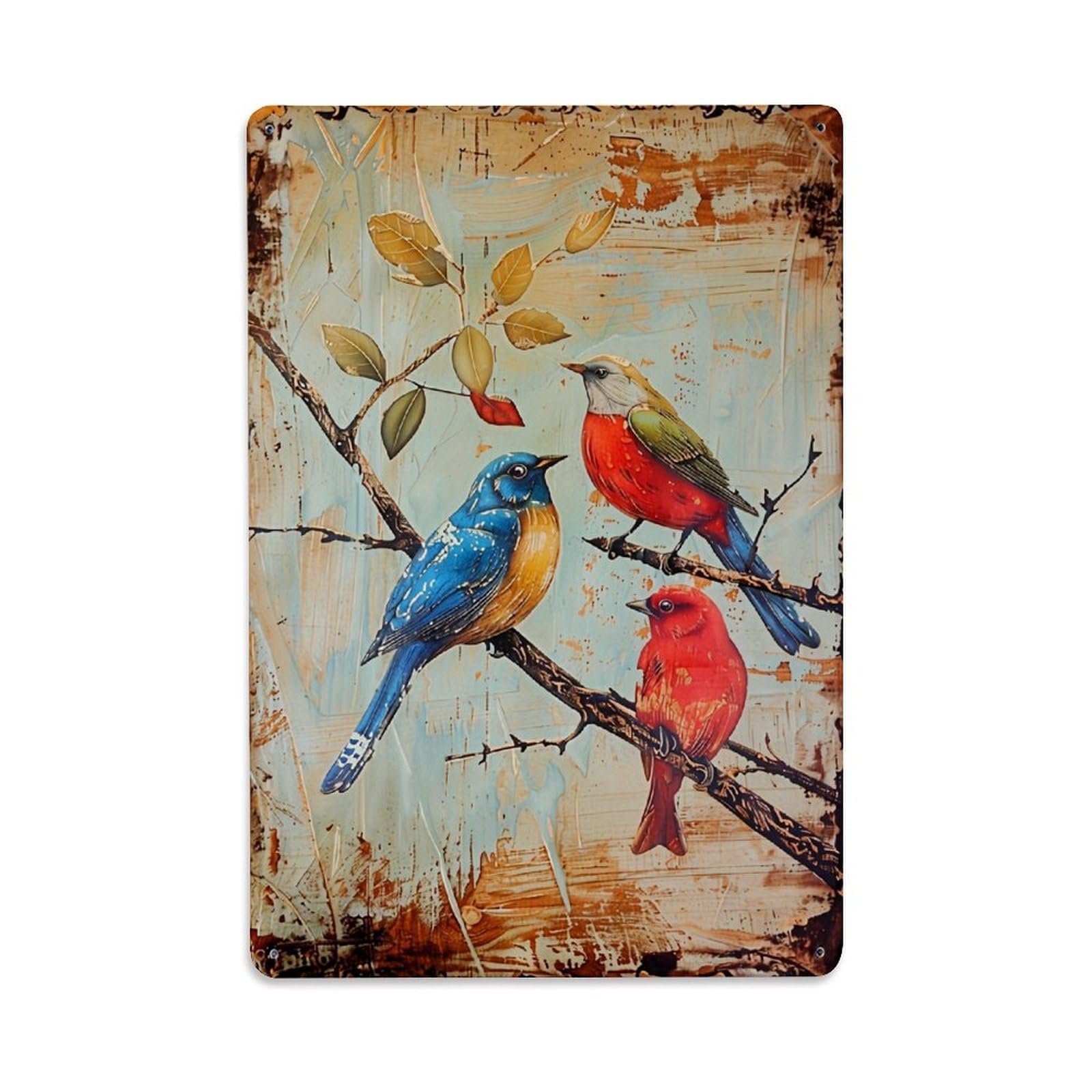 Jdfenggu Vintage Colorful Birds On Branches Art Retro Metal Tin Sign, Decor Art Poster For Bar, Home, Man Cave, Kitchen, Laundry Room Gift 8X12inch