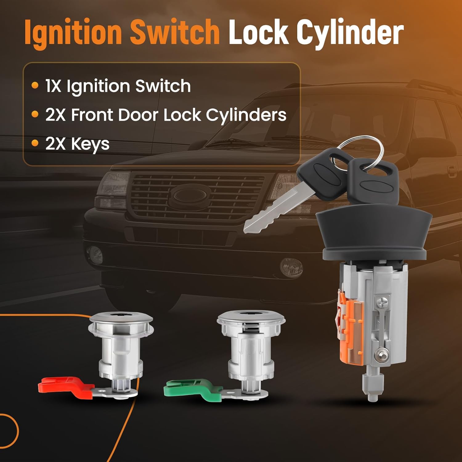 maXpeedingrods Door Lock Cylinder & Ignition Switch Set Fit for Ford Aerostar, Explorer, Explorer Sport Trac, E-150/250/350, Ranger, Mercury Mountaineer, Replace #: LC6177, DL5886, 597638