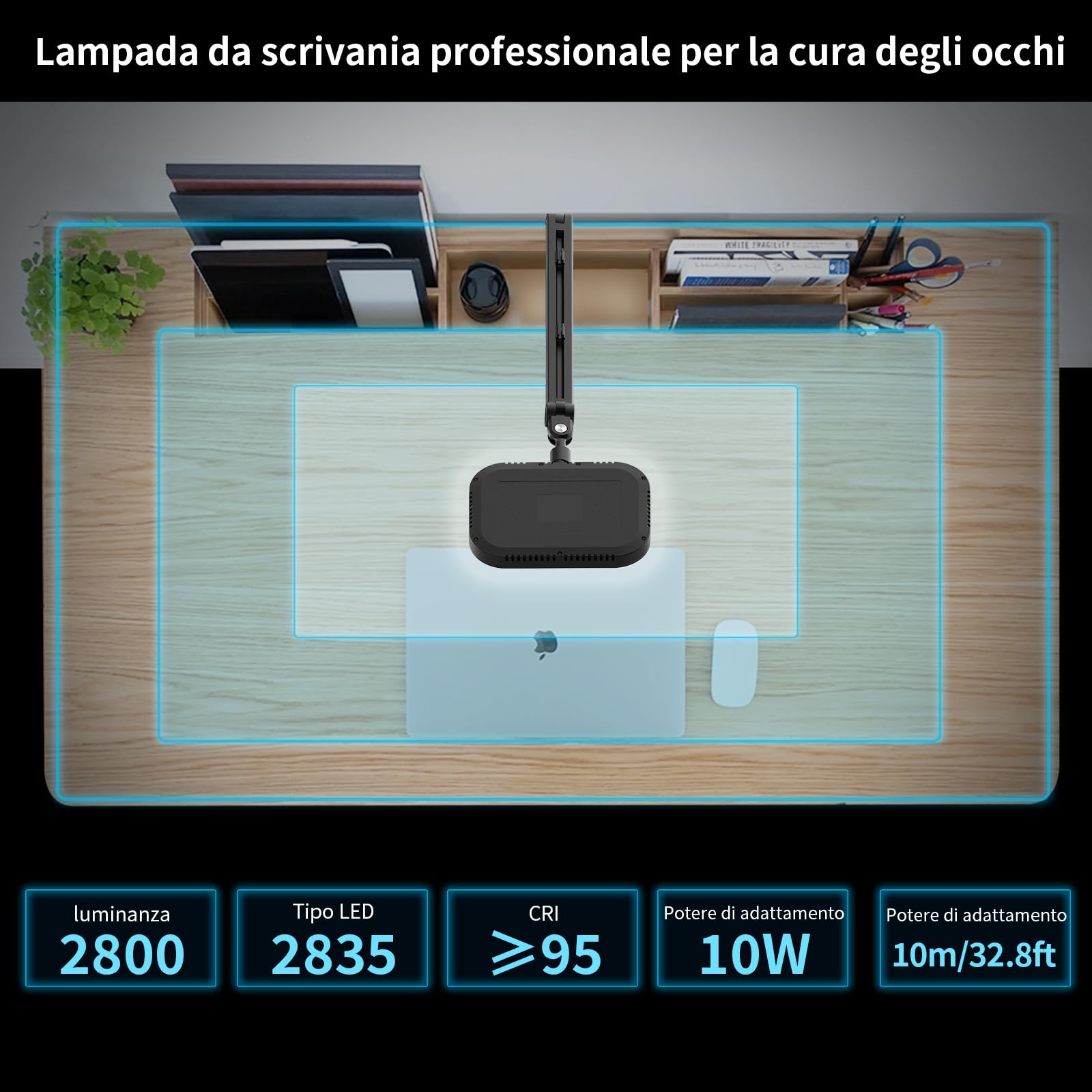 Evil Eye Lampada Da Scrivania A LED Dimmerabile, 1 Pezzo Lampada Da Architetto Con Braccio Girevole A 360°, Lampada Da Ufficio Con 3 Colori E 10 Livelli Di Luminosità, Lampada Da Ufficio