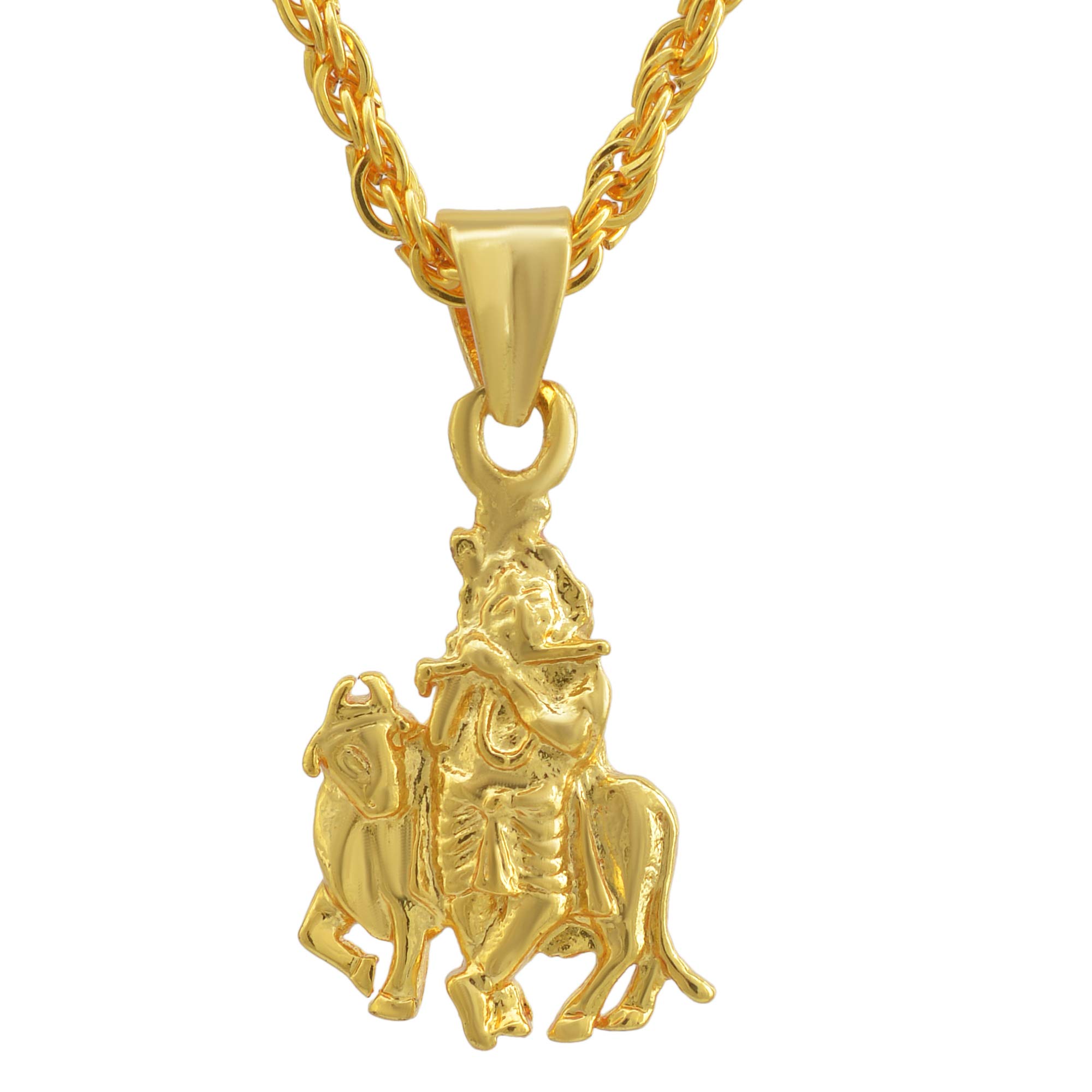 Gold plated, Goverdhan Kamdhenu Krishna small and cute, chain pendant Hindu temple jewellery Men Women-image-38