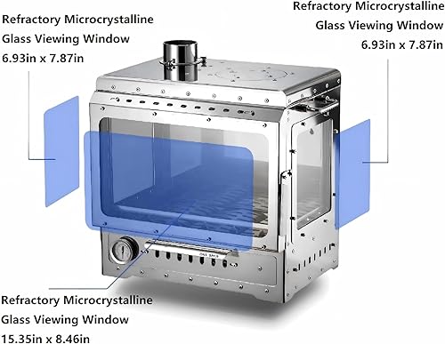 Miniatura 6 de Estufa de leña para acampar al aire libre, estufa de tienda caliente, acero inoxidable, chimenea, vidrio resistente al calor de tres lados, para