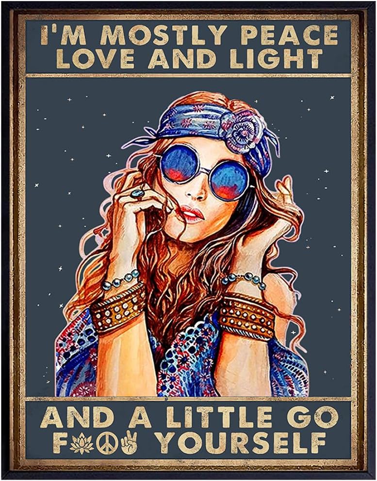 Boho Love And Light Wall Art 11×14 – Inspirational Bohemian Decor – positive affirmation, Motivational Quotes – Trippy Hippie Room Decor for Women – New Age Spiritual Gifts – Funny Sayings Poster