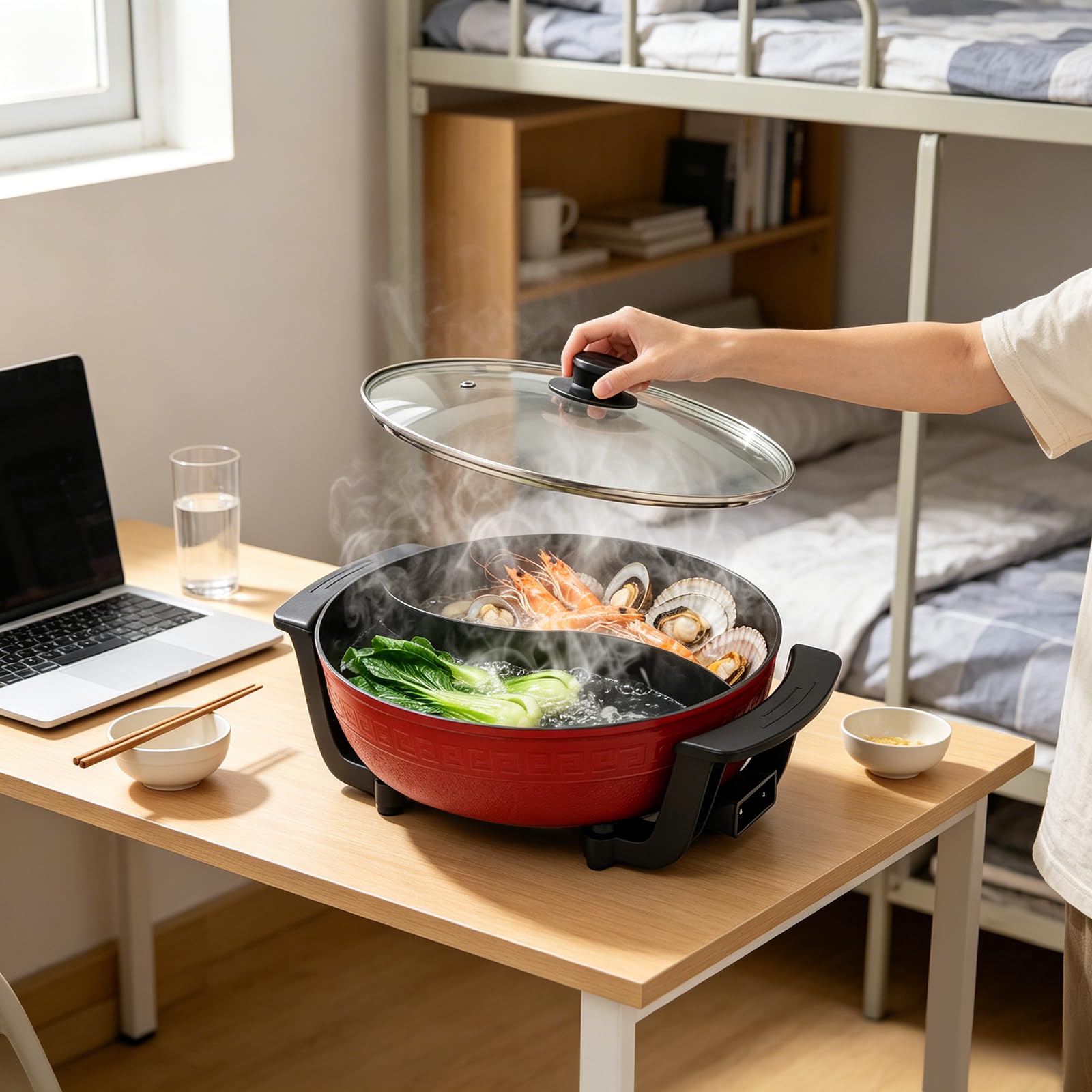 Pentola da 1360 W Hot Pot 6 L Twin Hot Pot Shabu per fonduta cinese con coperchio e 5 livelli di regolazione della temperatura per 3-4 persone