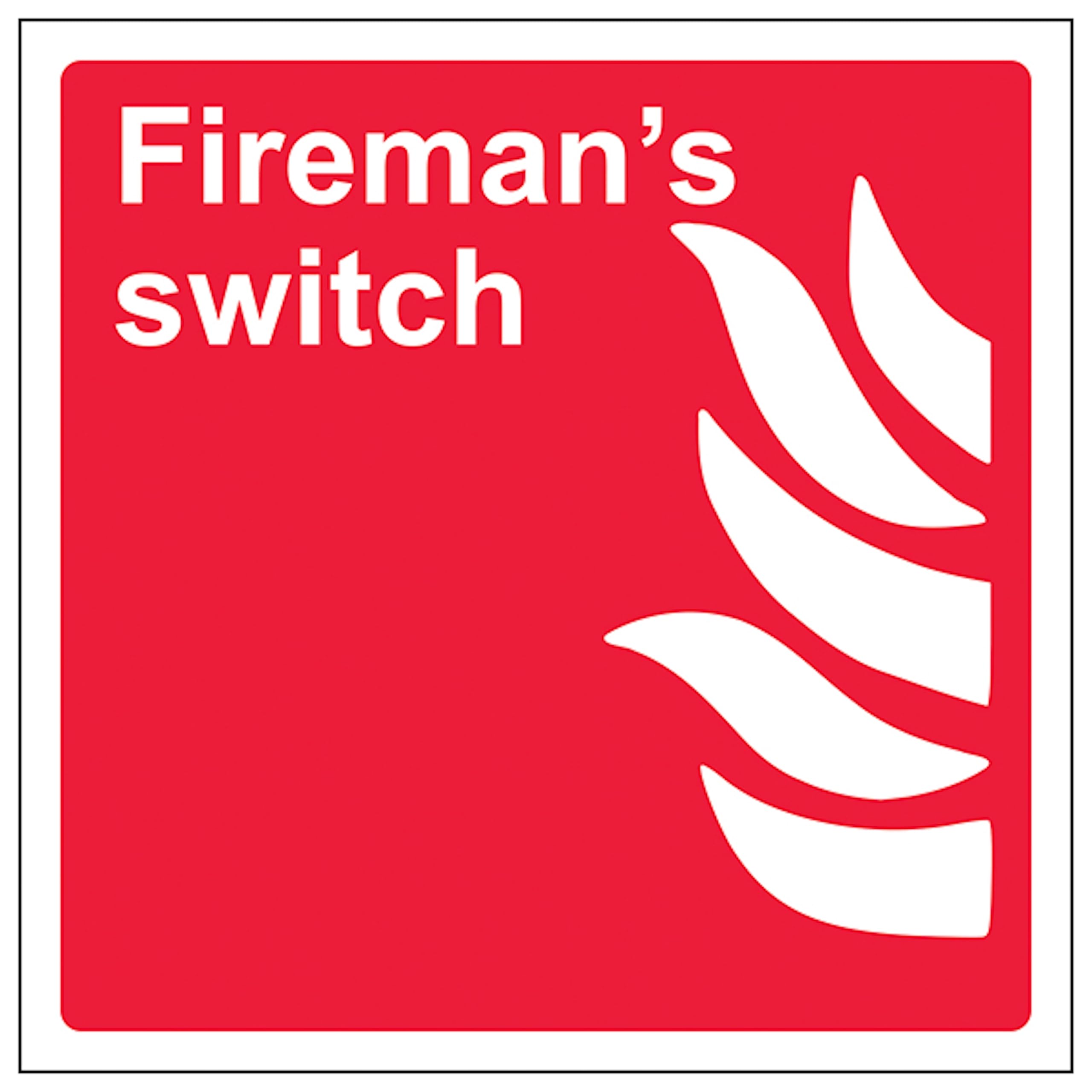 V Safety Firemans Switch - Square 200 x 200 mm - 2mm Super-Tough Rigid Plastic Safety Sign, White, 20 cm x 20 cm