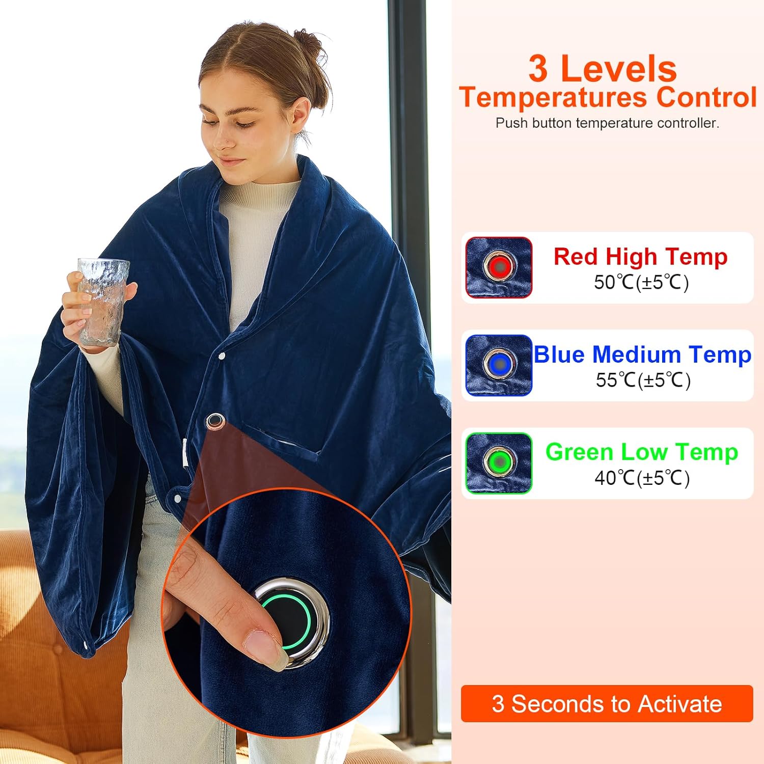 GLITI USB Heated Blanket,Cordless Electric Blanket with 10000mAH Battery,61" x 34" Heated Throw Blanket with 3 Fast-Heating Levels,Machine Washable Super CozySoft Portable Heated Blanket for Women Men