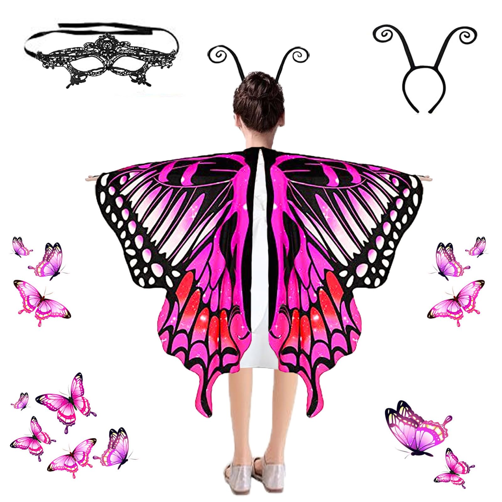 Déguisement Papillon Adulte - Cape Ailes, Masque Et Bandeau - Fête, Cosplay, Halloween