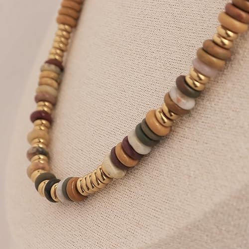 Miniatura 6 de Gargantilla larga con cuentas de piedra natural para mujer, delicada piedra curativa bohemia hecha a mano, turquesa, cristal de malaquita, cadena de