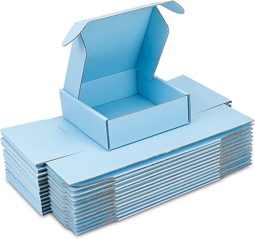 Paquete de 25 cajas de envío, 6 x 6 x 2 pulgadas, caja pequeña de cartón corrugado para envíos de negocios, regalos, decoraciones, papel kraft azul