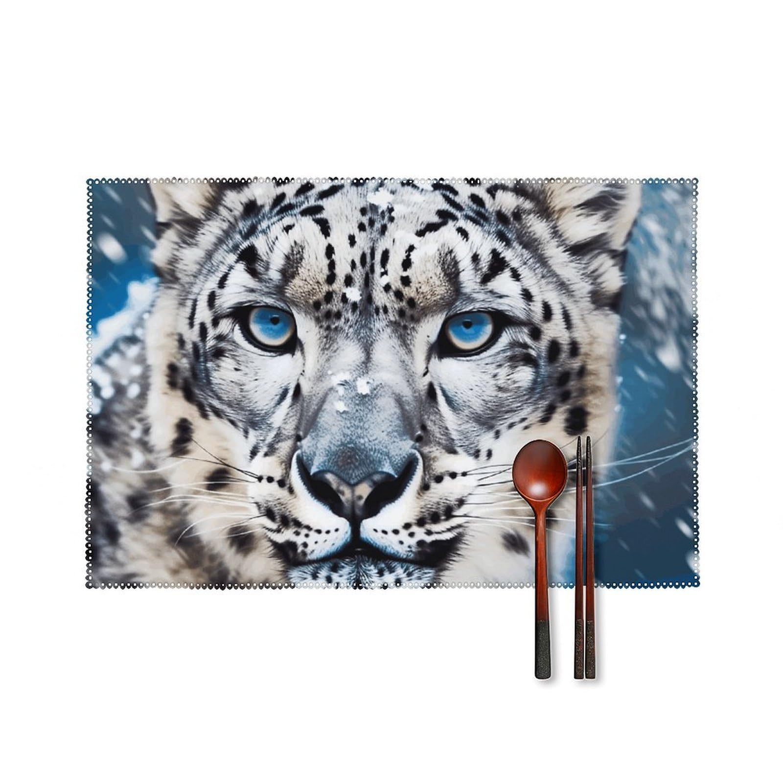 Blue Eyed Snow Leopard2 Placemats Set of 6 Wipeable Table Mats for Kitchen Dining Table Heat Resistant Waterproof Modern Indoor/Outdoor Non-Slip Easy Clean Place Mats