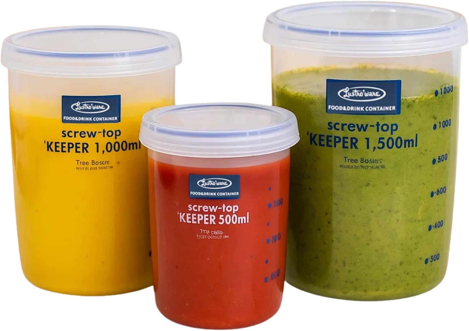 LSX 219 Screw Top Keeper Round Food Container with Calibration 3-Piece B-2274/2275/2276AA Nesting Set, 17/33.8/50.7-Ounce, Blue