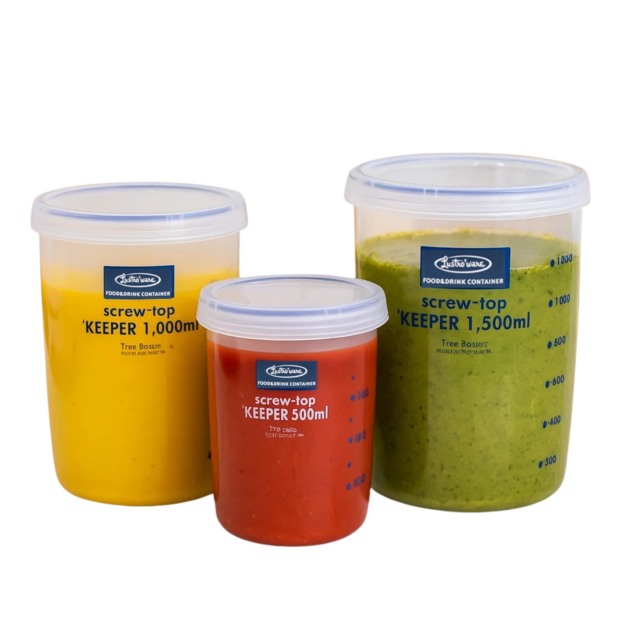 LustrowareLSX 219 Screw Top Keeper Round Food Container with Calibration 3-Piece B-2274/2275/2276AA Nesting Set, 17/33.8/50.7-Ounce, Blue