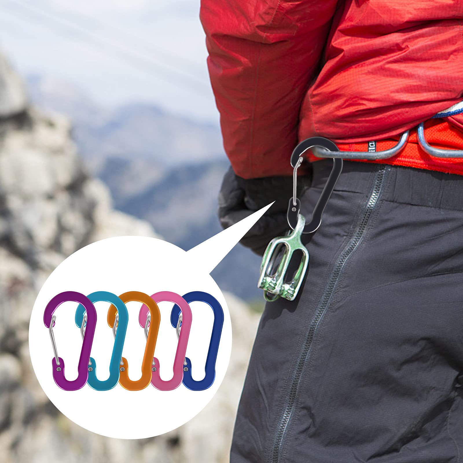 Mousquetons Porte-clés Camping Lot De 10 Mousquetons Aluminium - Fermeture à Vis Sécurisée - Porte-clés Camping Randonnée - Multicolore Mousqueton Sac A Main